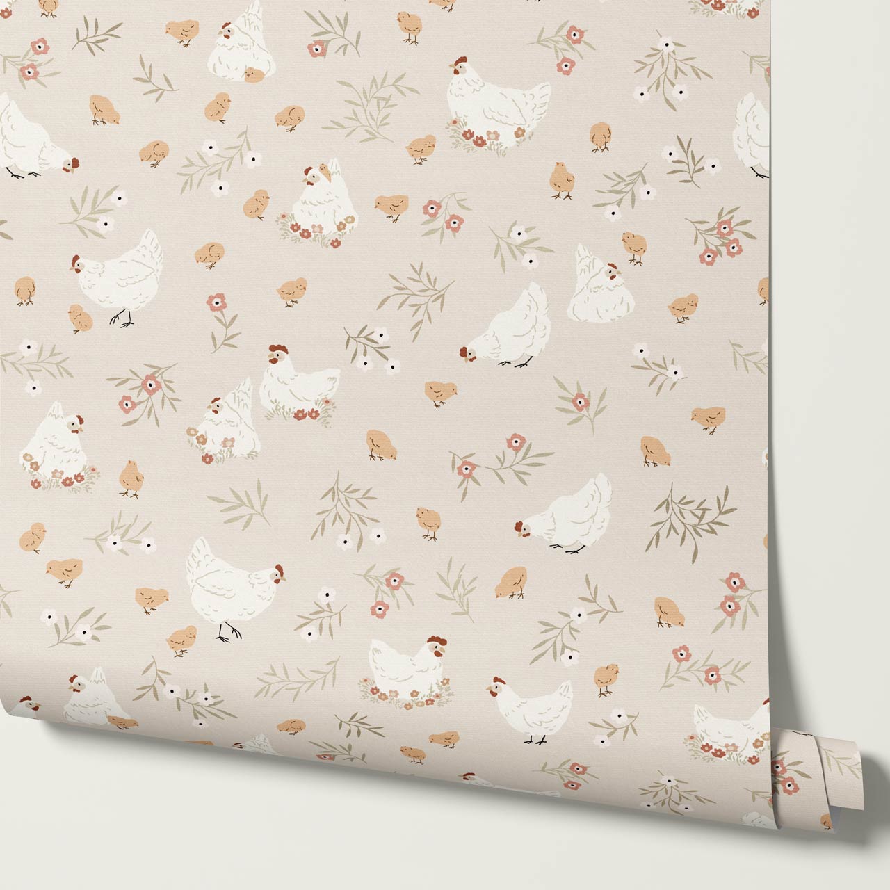 Lena Hens & Chicks Beige Wallpaper