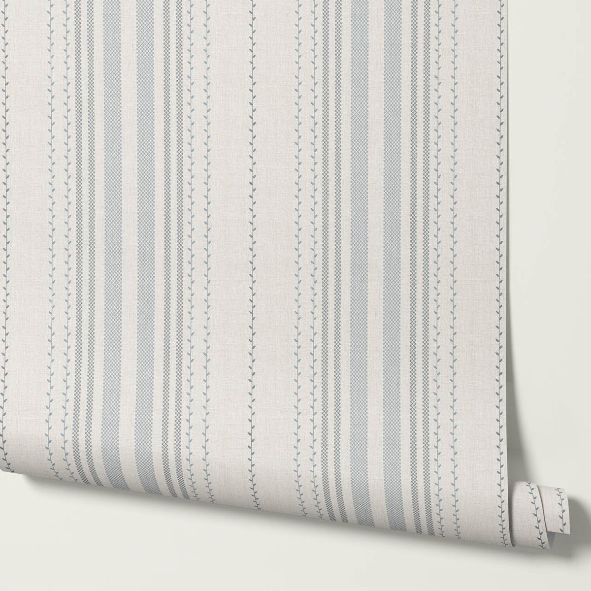 Leona Meadow Stripes Neutral Linen Gray Blue Wallpaper