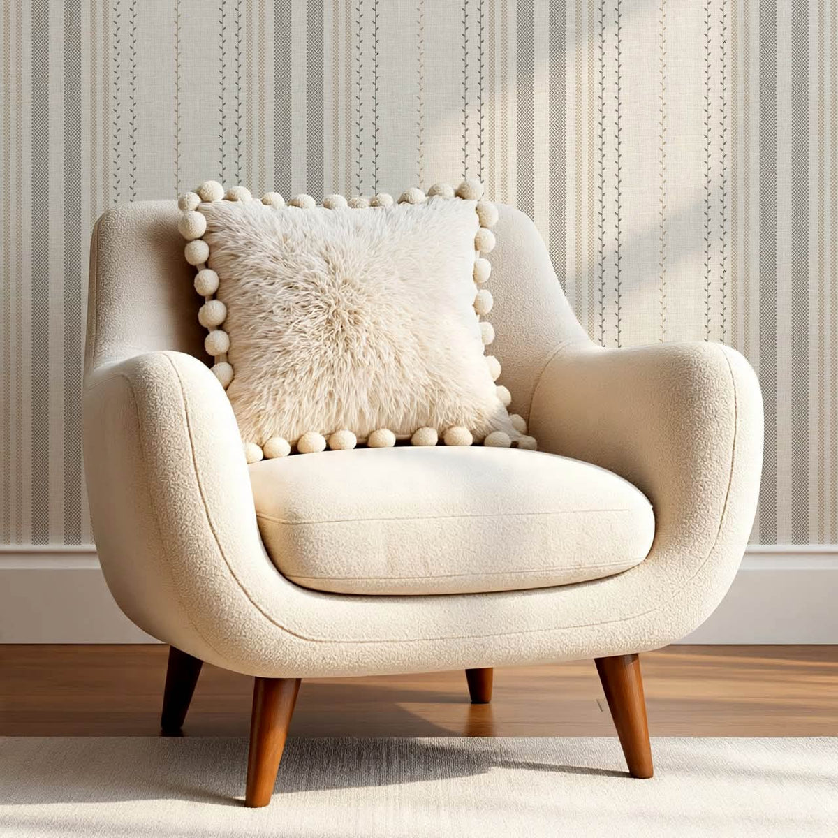 Leona Meadow Stripes Neutral Linen Ash Beige Wallpaper