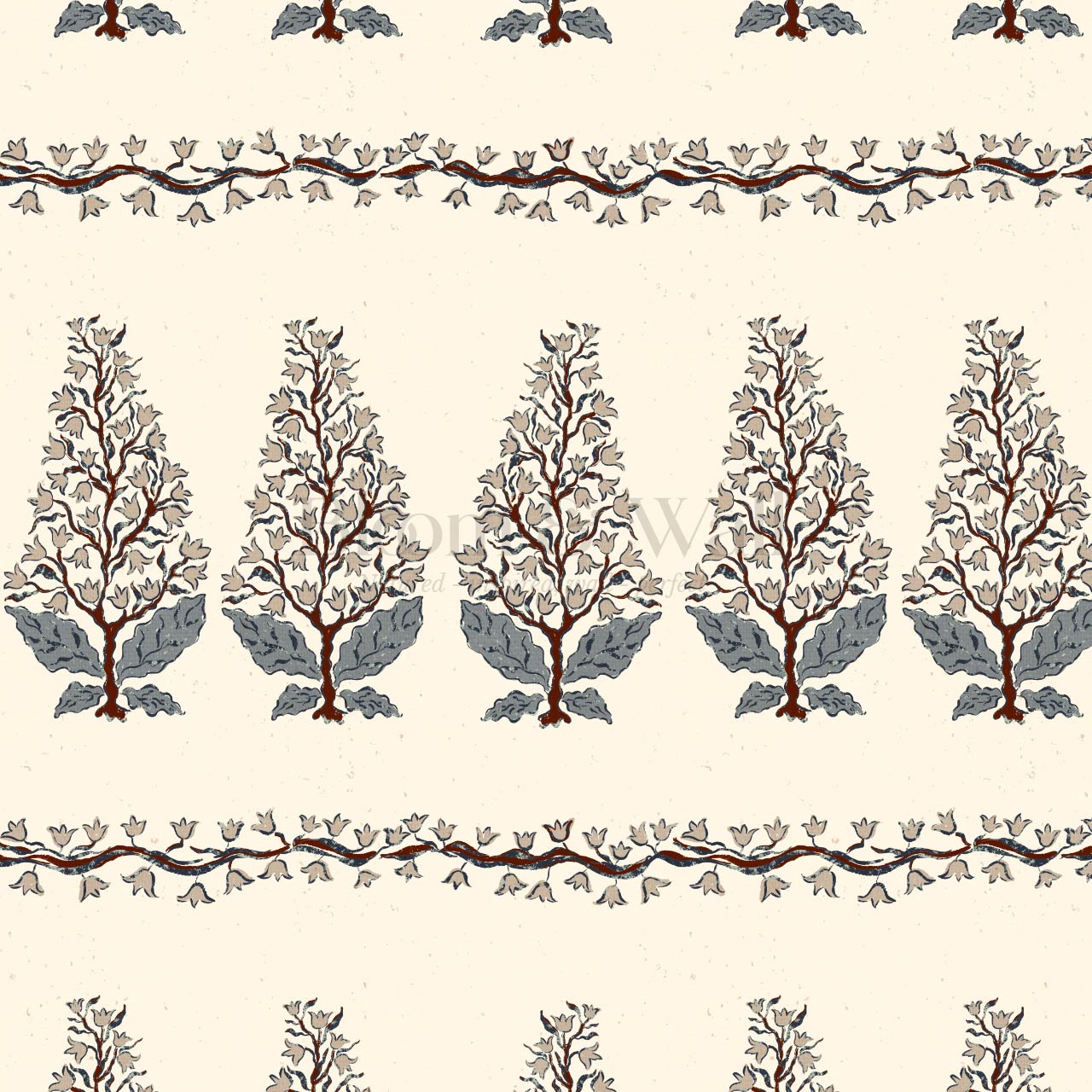 Leonor Bellflower Reverie Taupe Slate Ivory Wallpaper