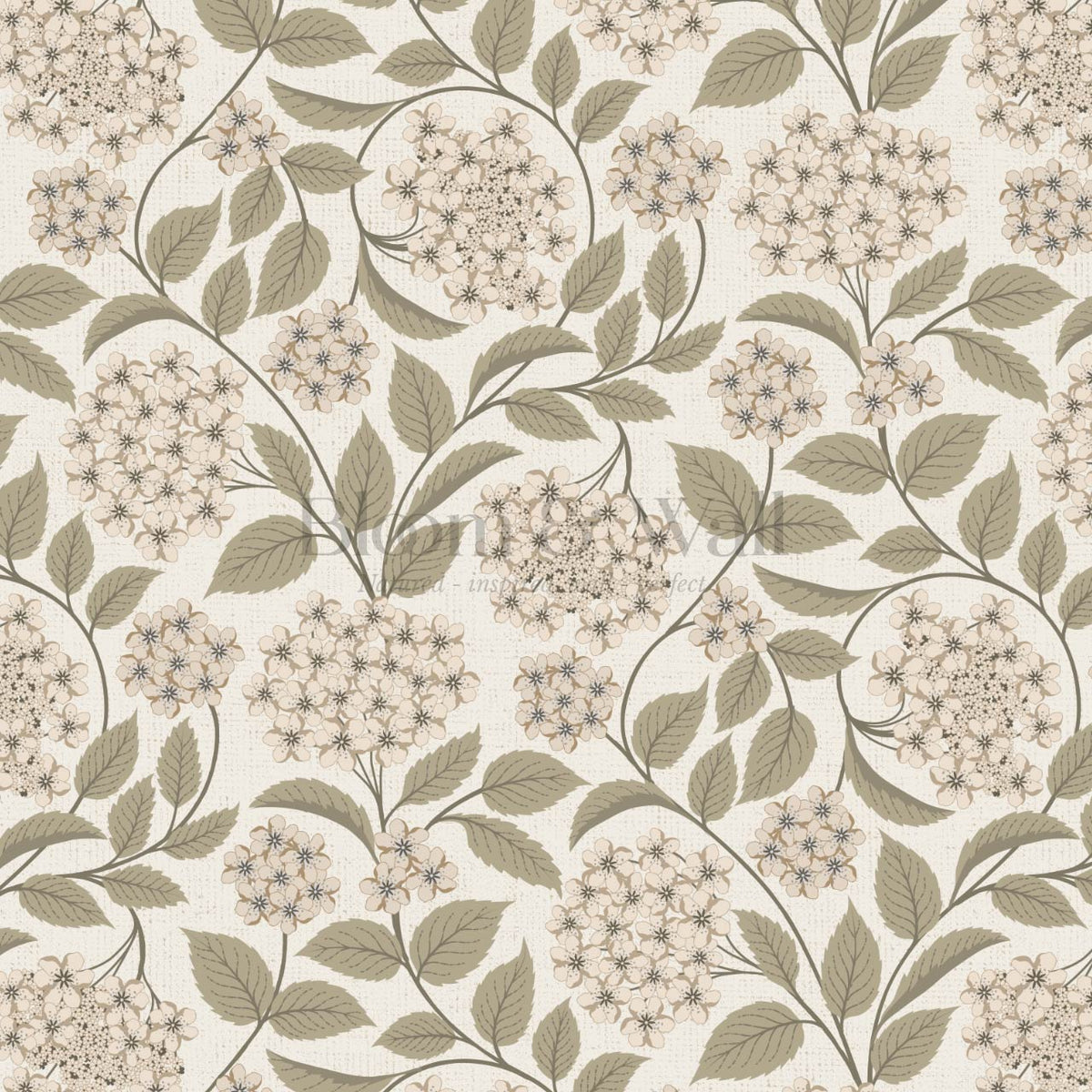 Leonora Hydrangea Botanicals Neutral Beige Olive Wallpaper