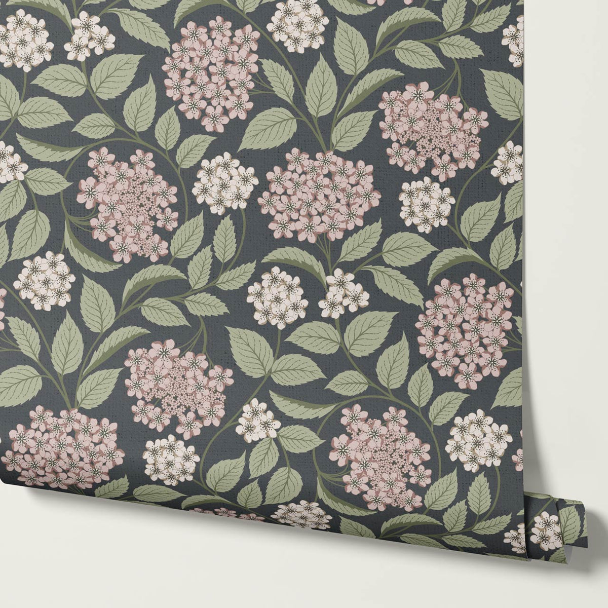 Leonora Hydrangea Botanicals Slate Blush Wallpaper