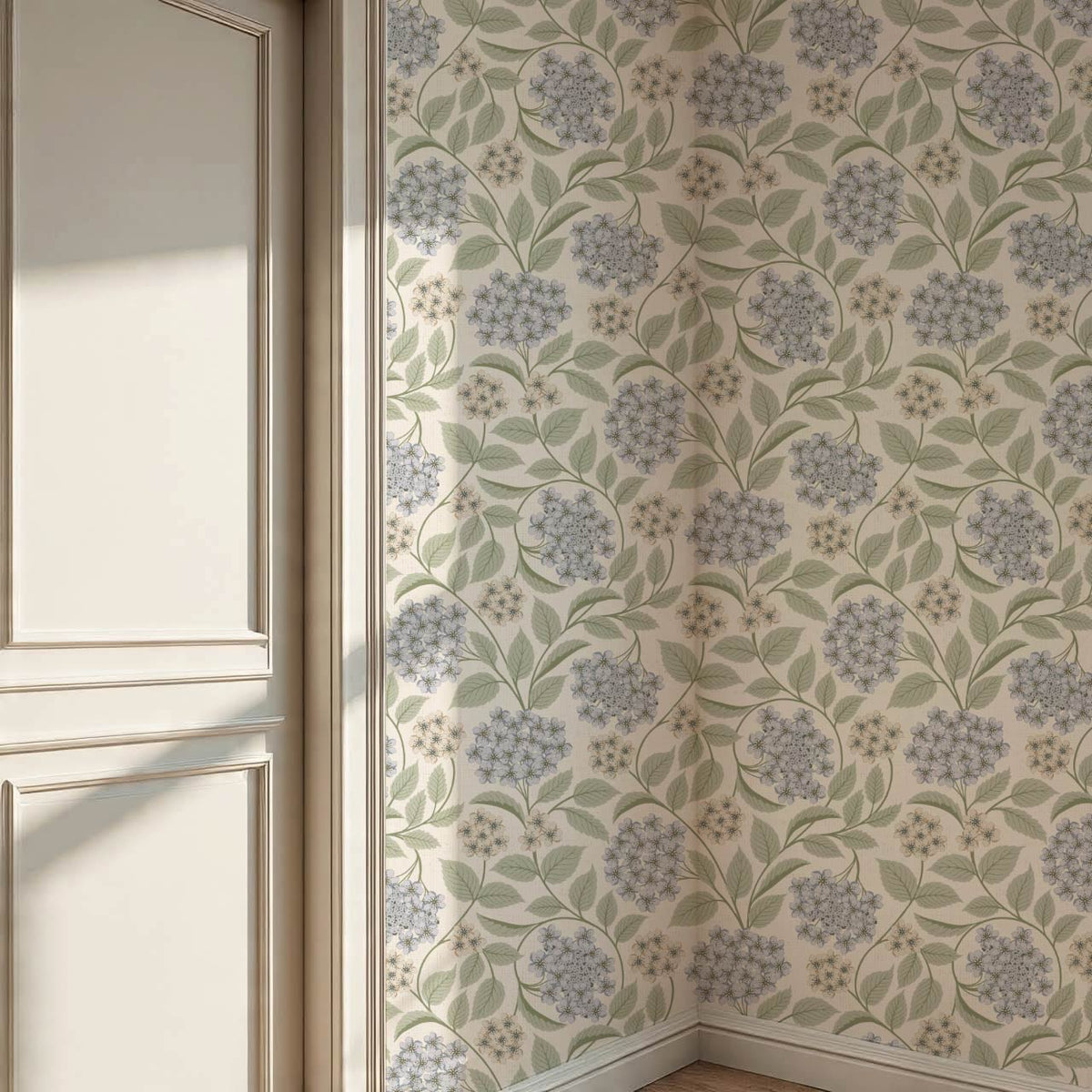 Leonora Hydrangea Botanicals Ivory Sky Sage Wallpaper