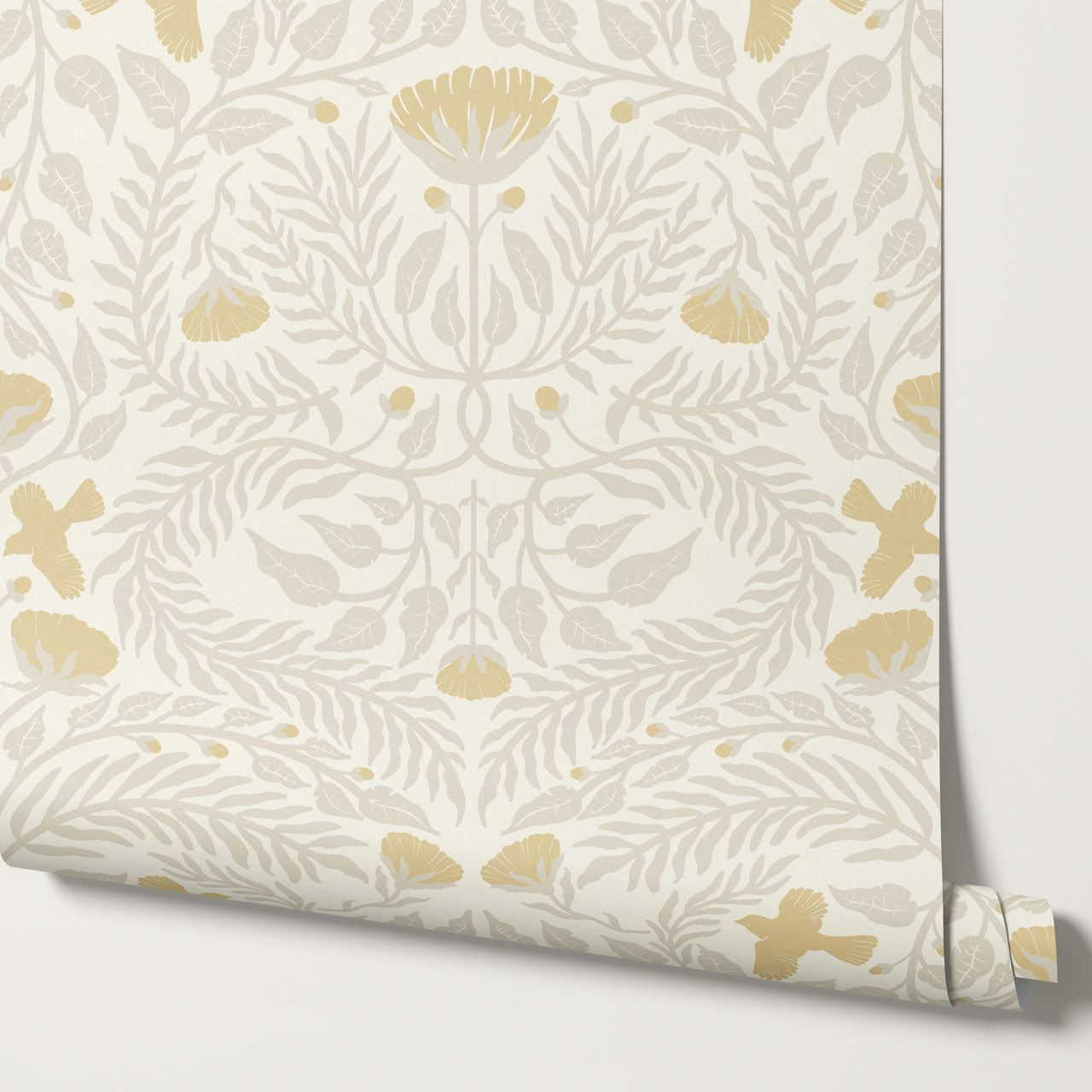 Lexi Bluebirds in the Brush Beige Gold Wallpaper