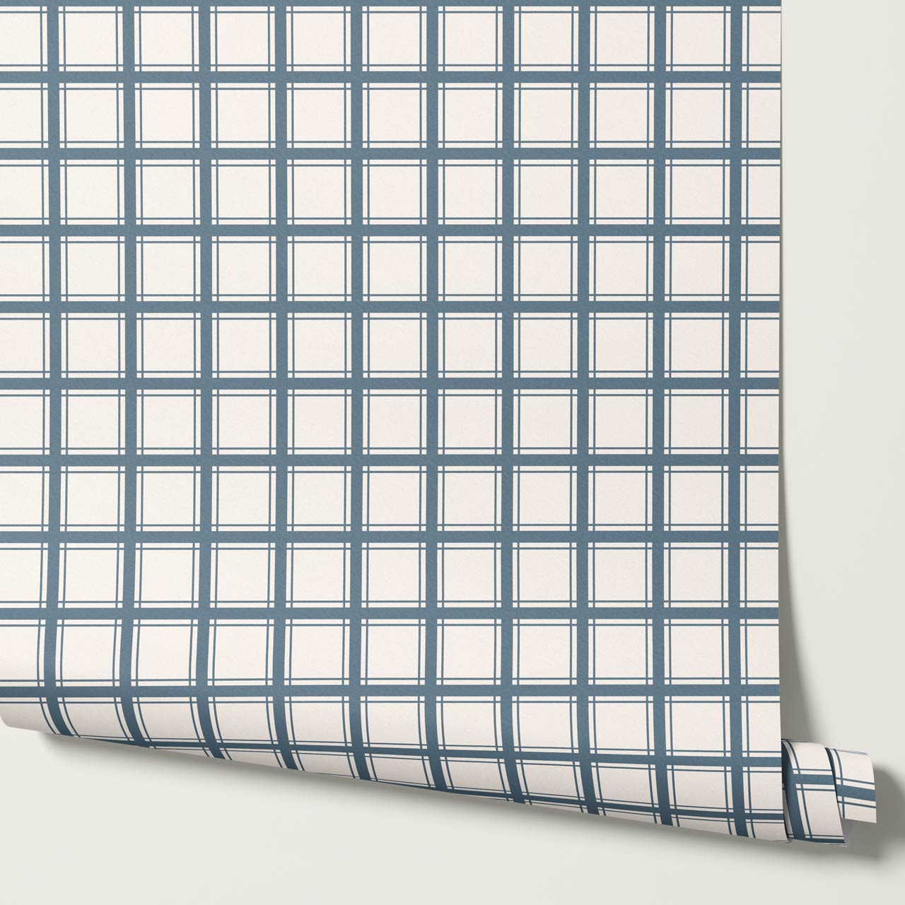 Liam Country Club Plaid Blue Cream Wallpaper