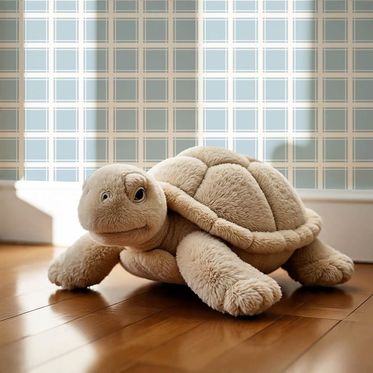 Liam Country Club Plaid Cream Dusty Blue Wallpaper