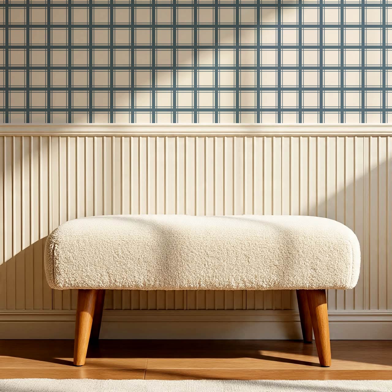 Liam Country Club Plaid Blue Cream Wallpaper