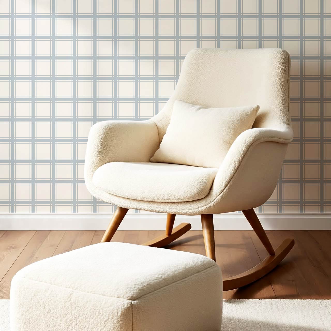 Liam Country Club Plaid Cream Grey Blue Wallpaper