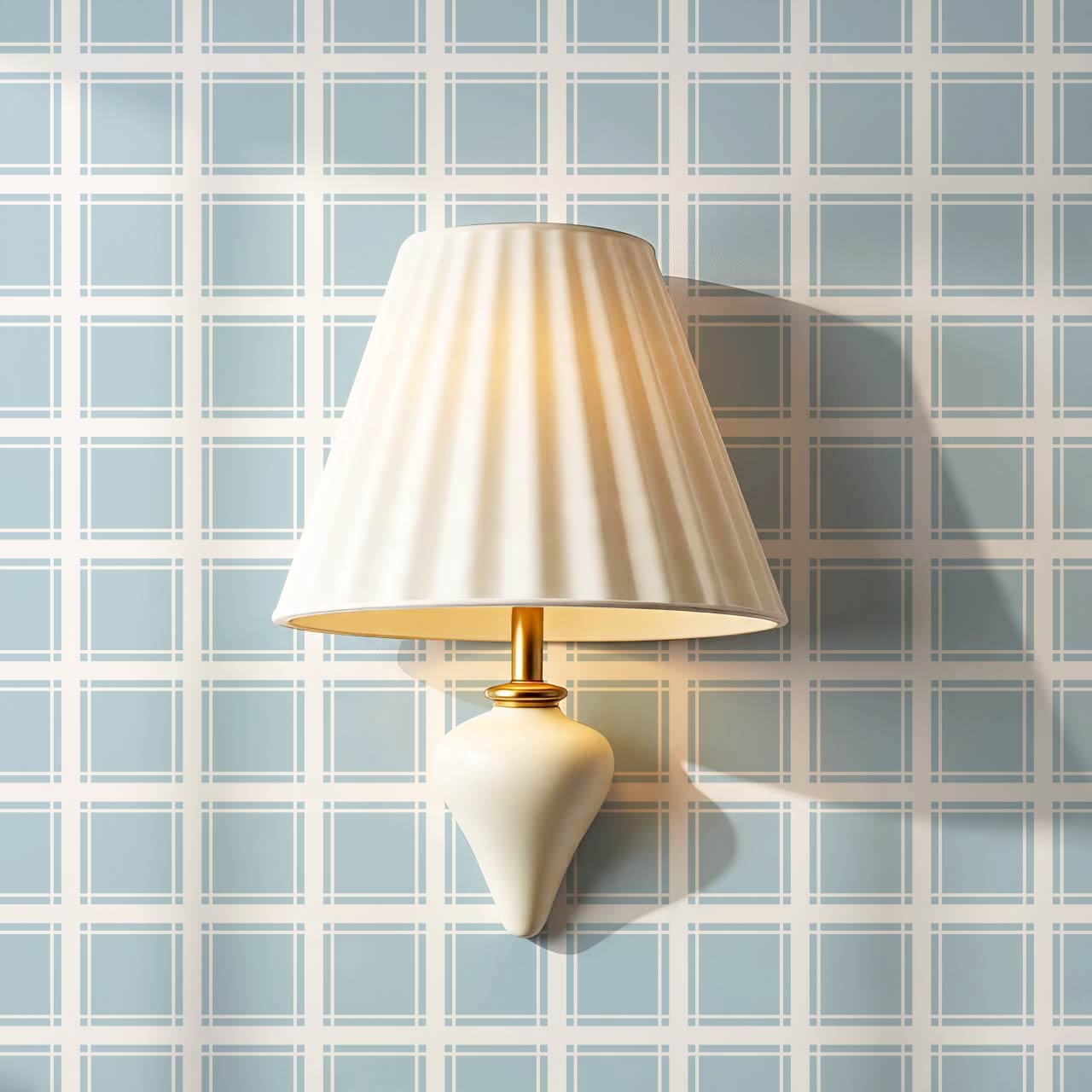 Liam Country Club Plaid Cream Dusty Blue Wallpaper