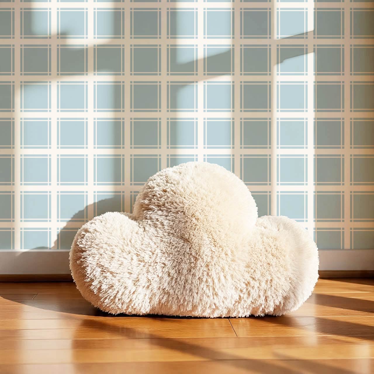 Liam Country Club Plaid Cream Dusty Blue Wallpaper