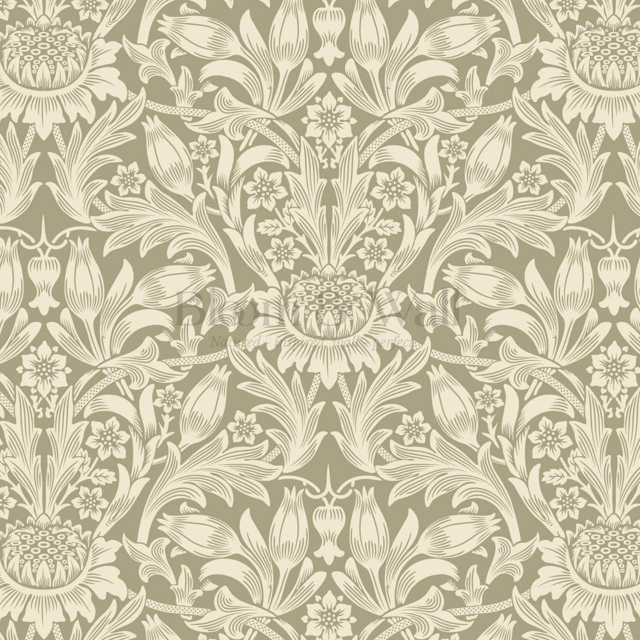 Liis Antique Sunflower Sage Butter Wallpaper