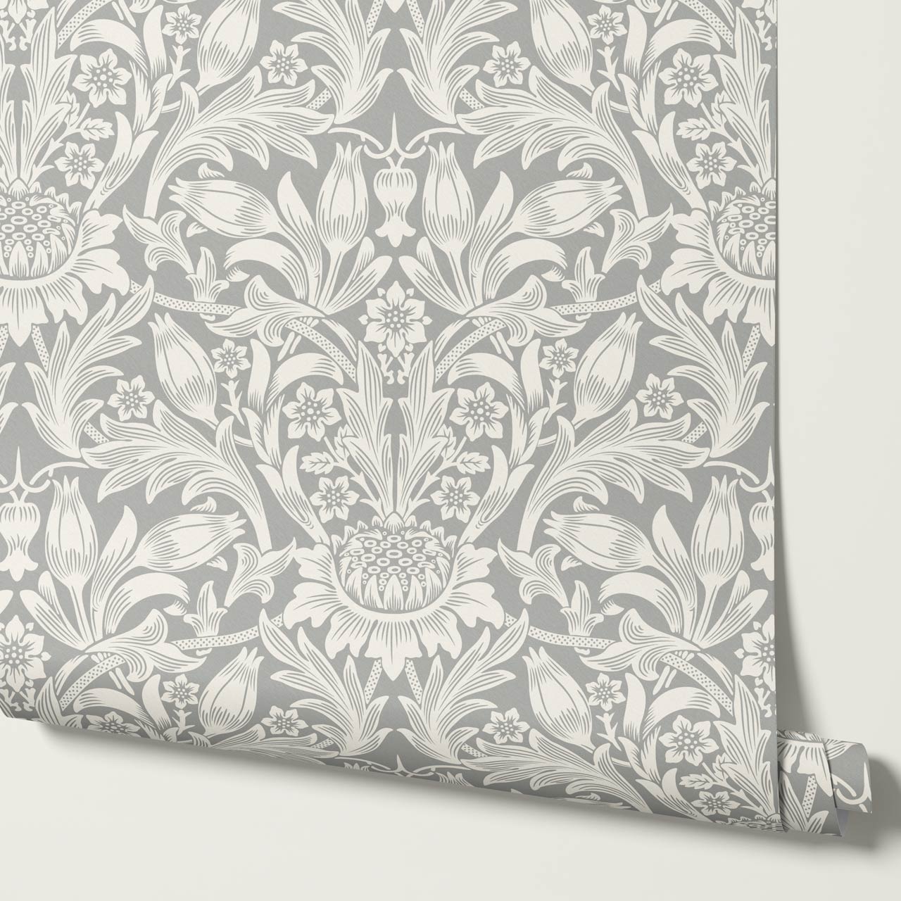 Liis Antique Sunflower Dove Gray Cream Wallpaper