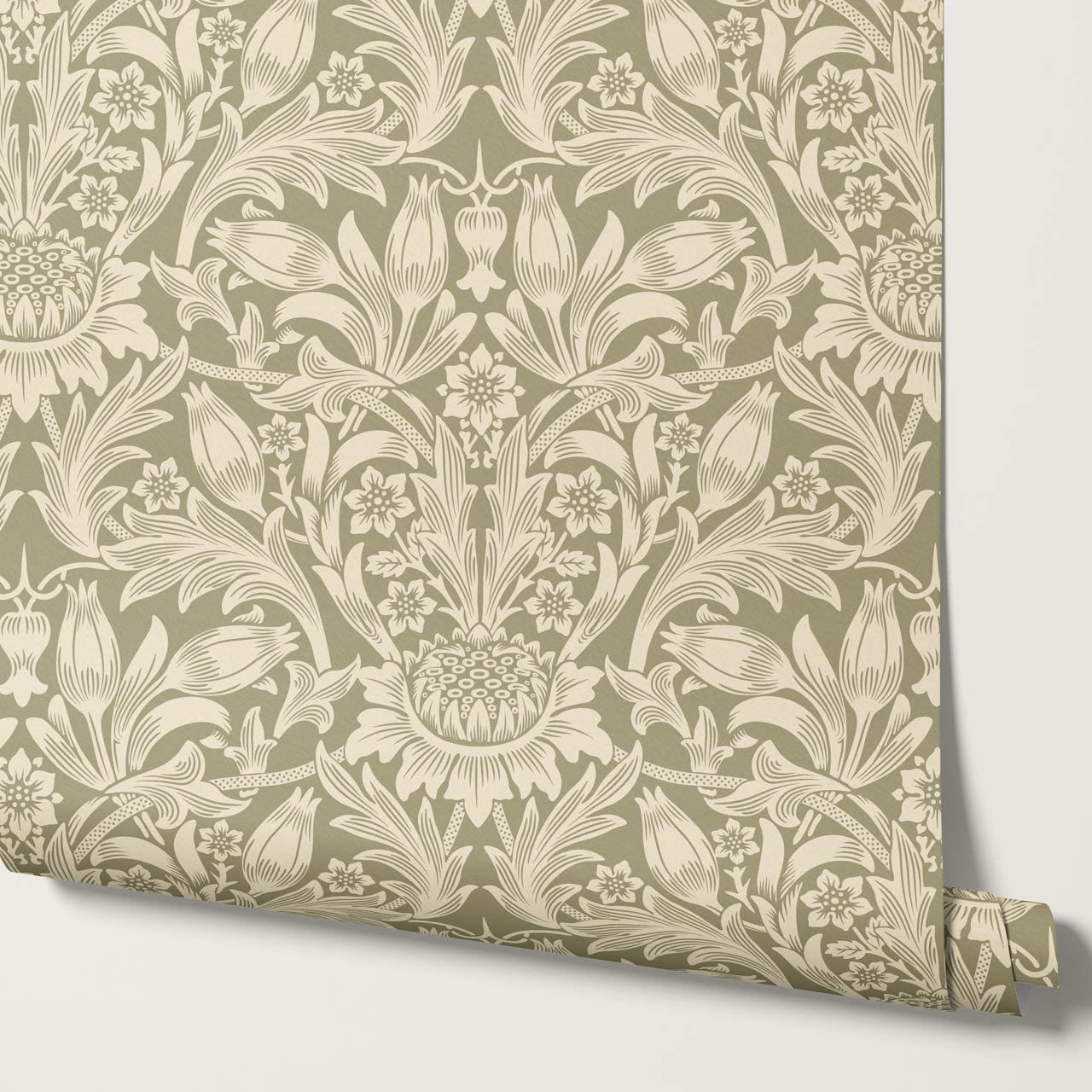Liis Antique Sunflower Sage Butter Wallpaper