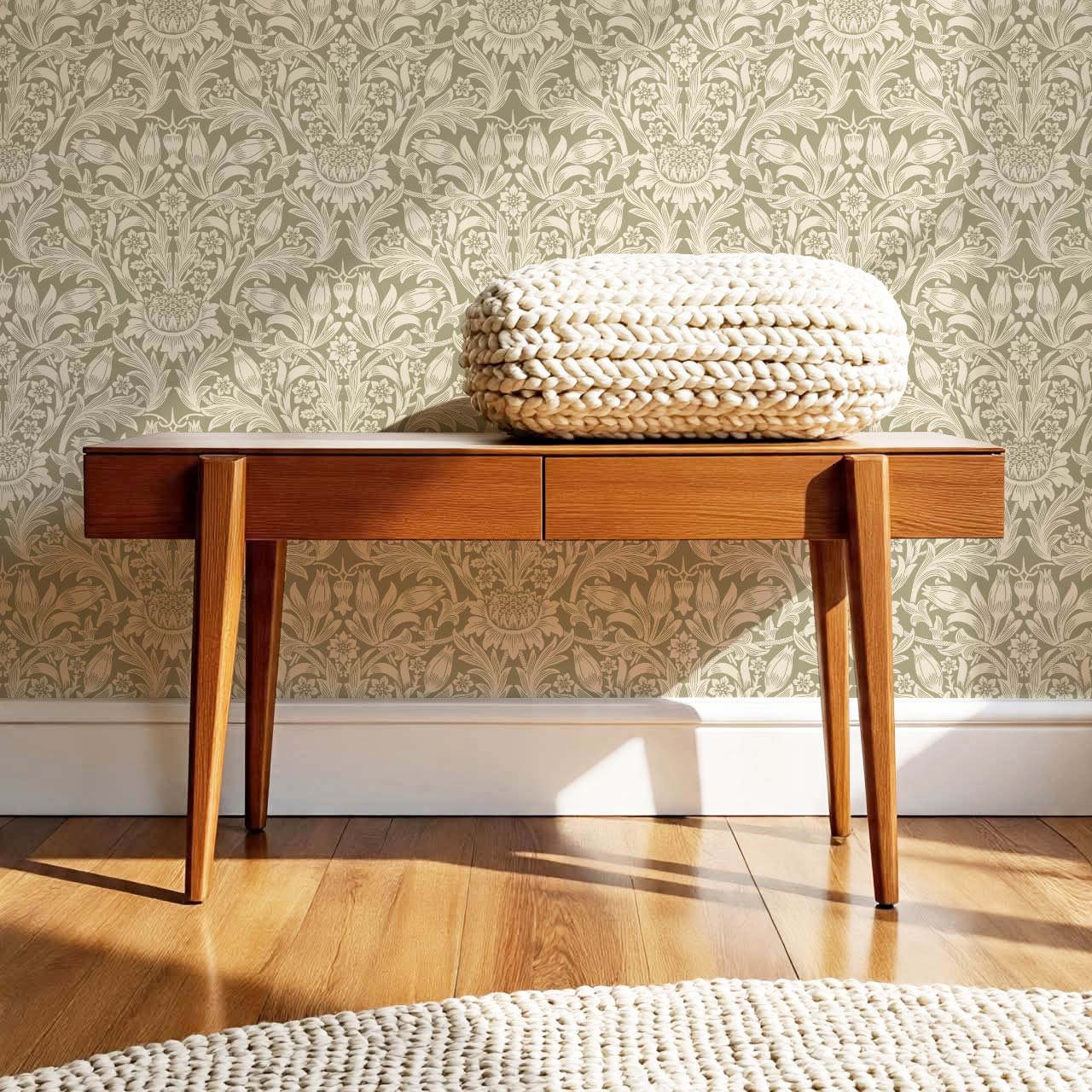 Liis Antique Sunflower Sage Butter Wallpaper