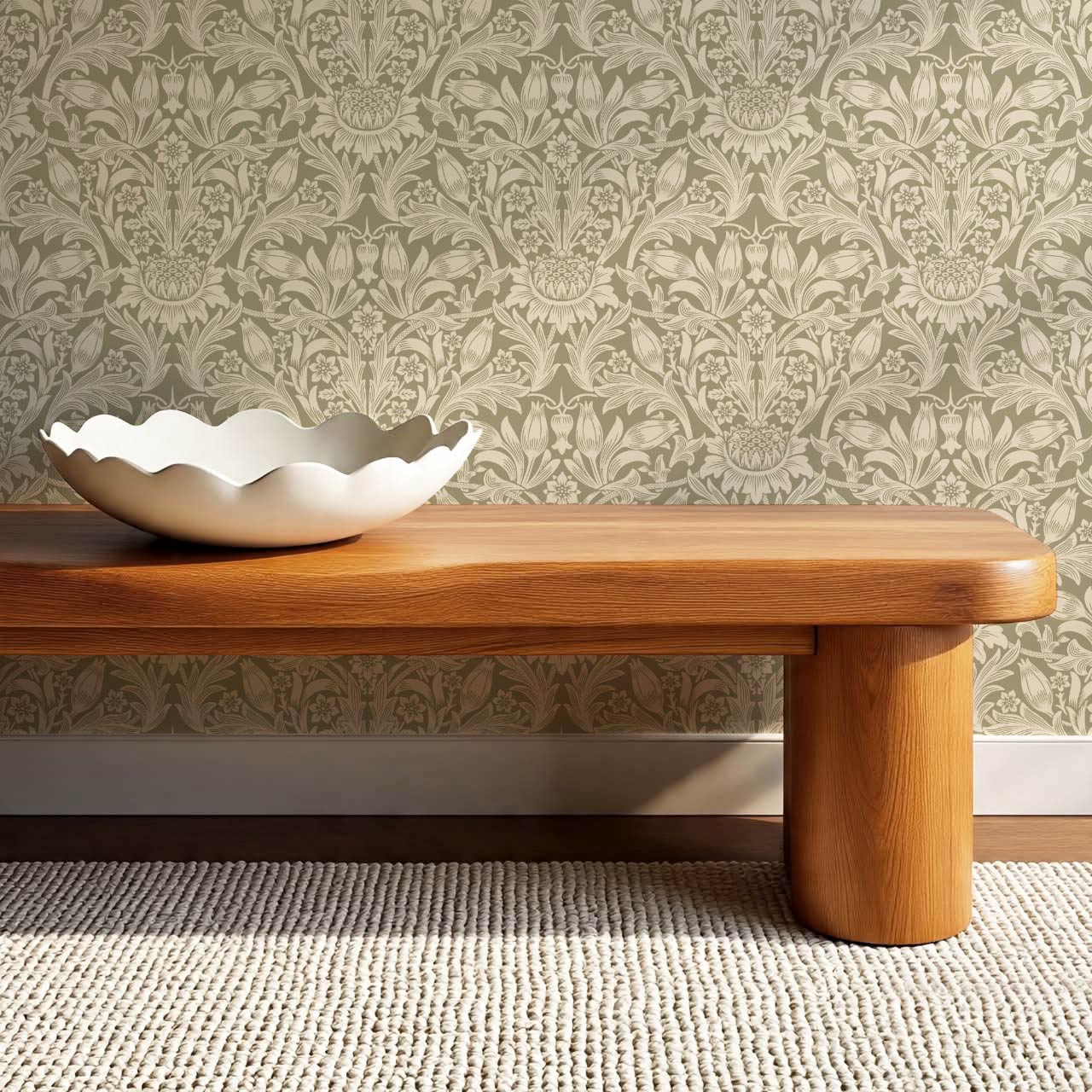 Liis Antique Sunflower Sage Butter Wallpaper