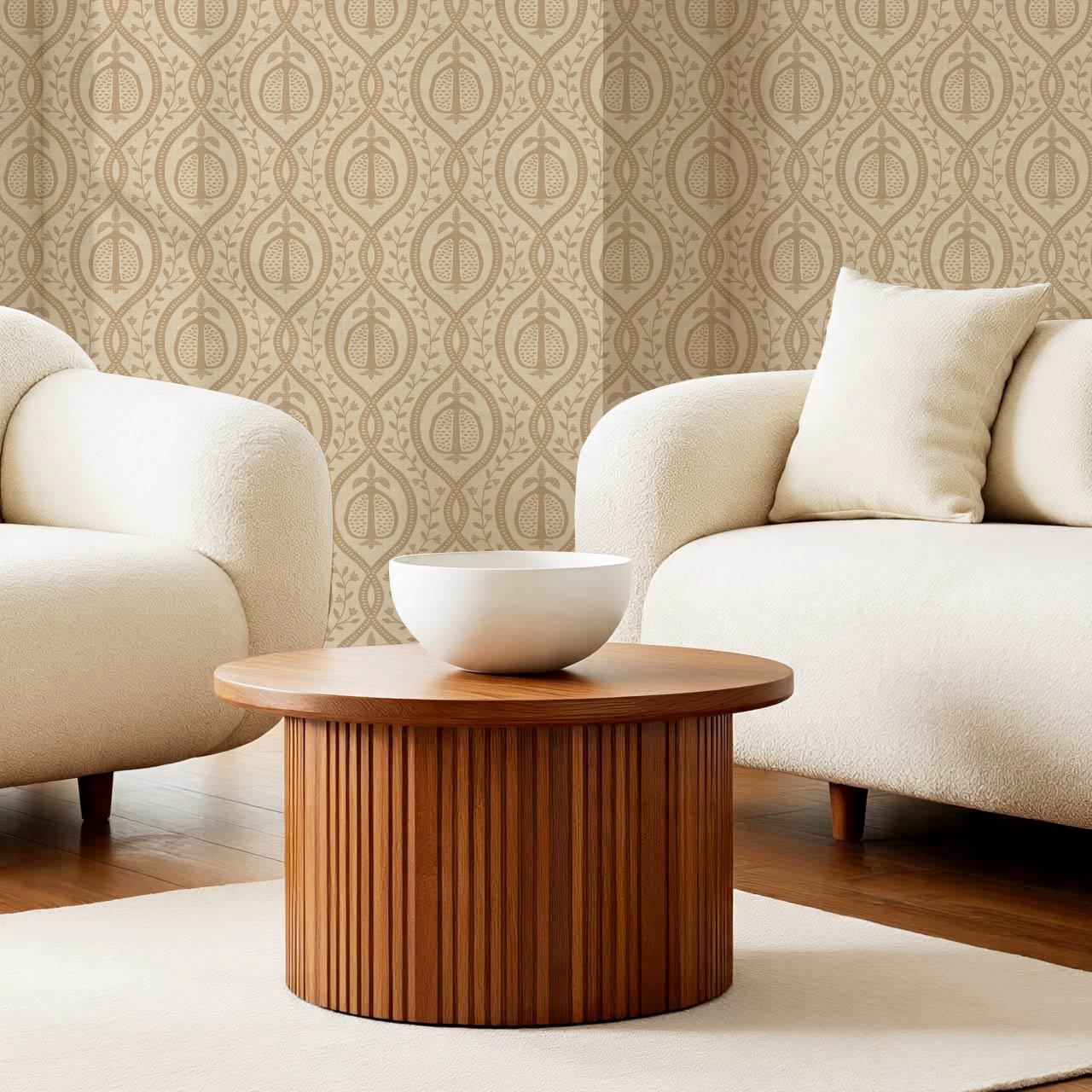 Lila Pomegranate Trellis Beige Brown Wallpaper