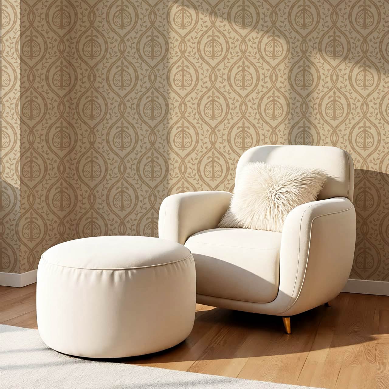 Lila Pomegranate Trellis Beige Brown Wallpaper