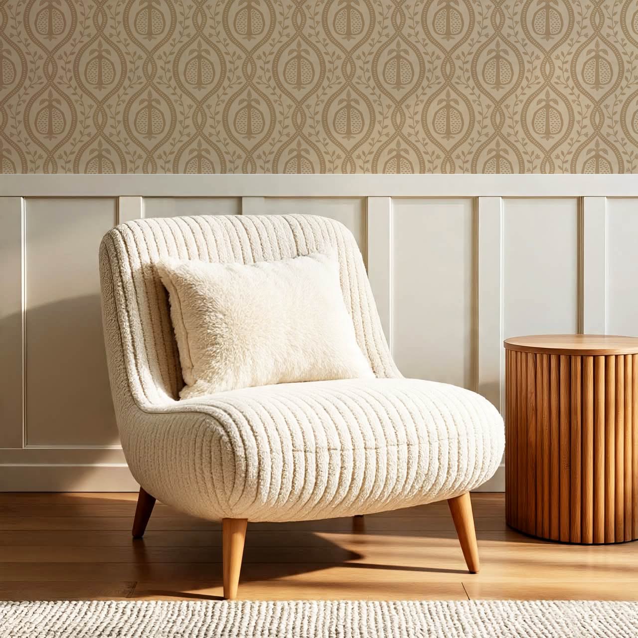 Lila Pomegranate Trellis Beige Brown Wallpaper