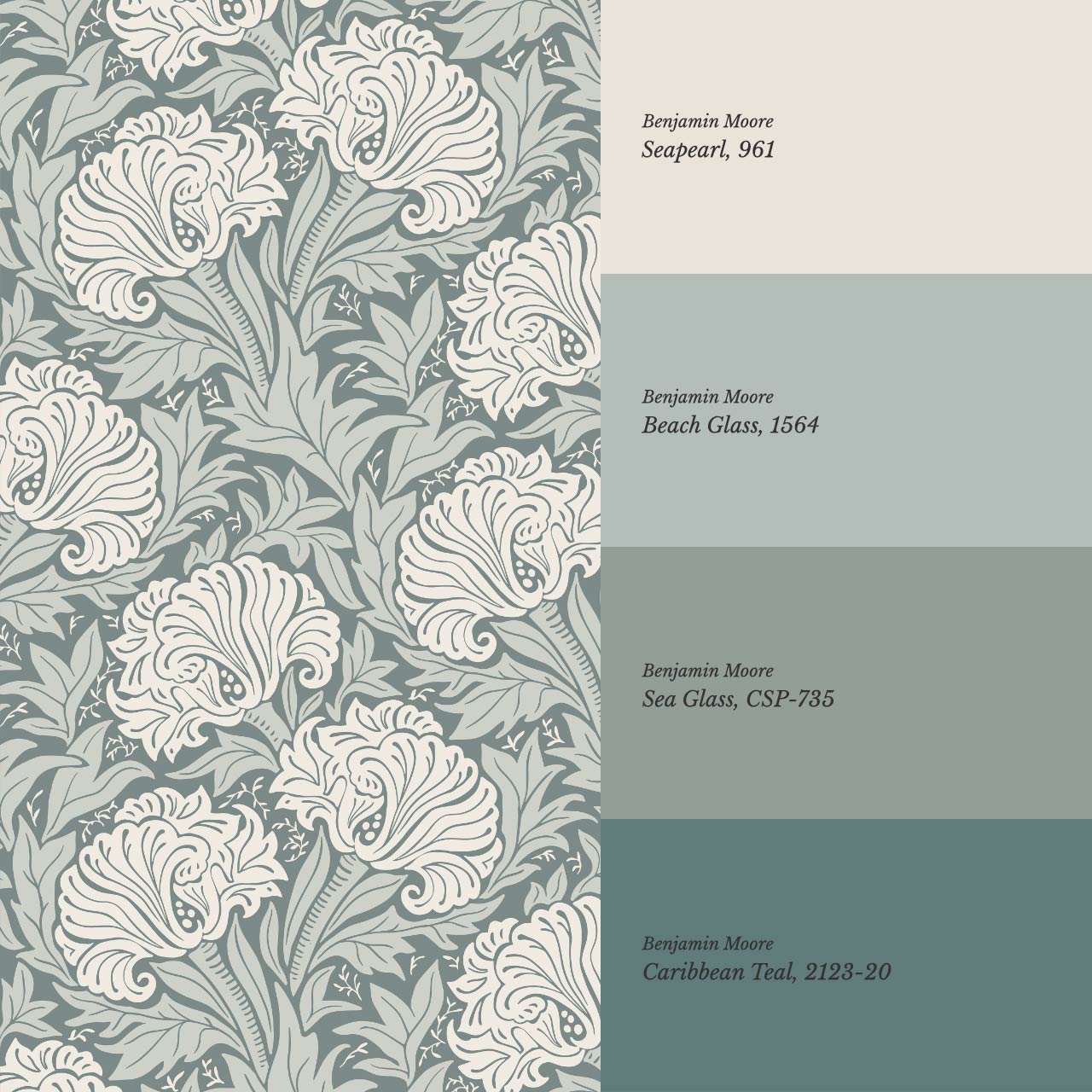 Liliana Heritage Floral Sea Glass Wallpaper