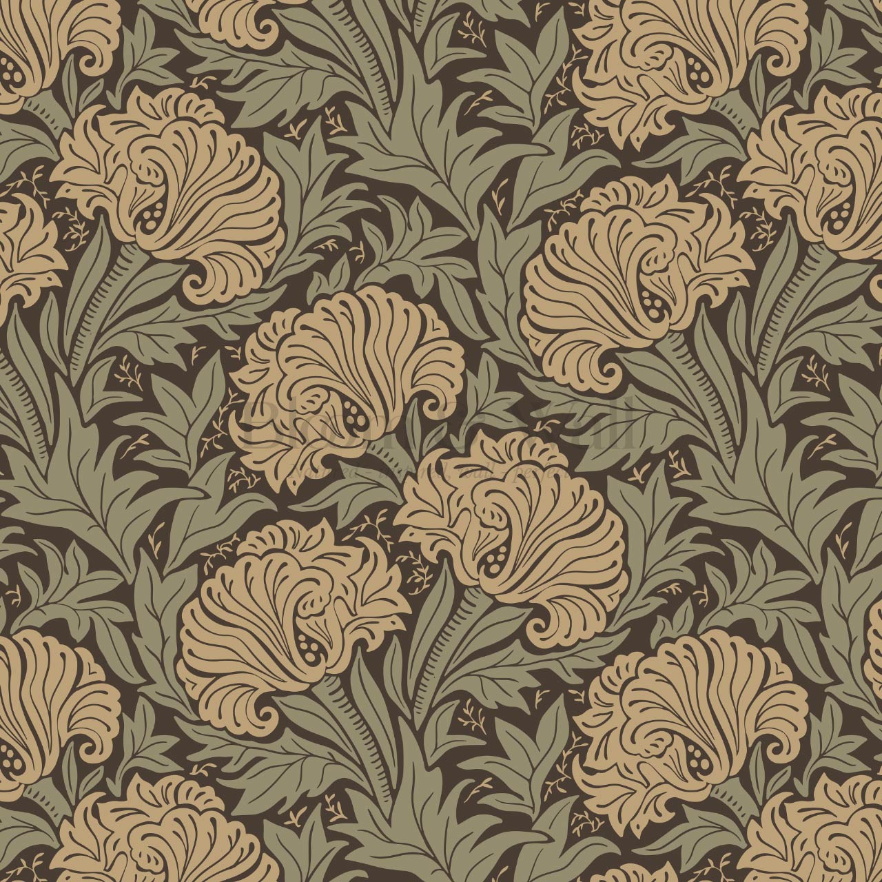 Liliana Heritage Floral Olive Sage Wallpaper