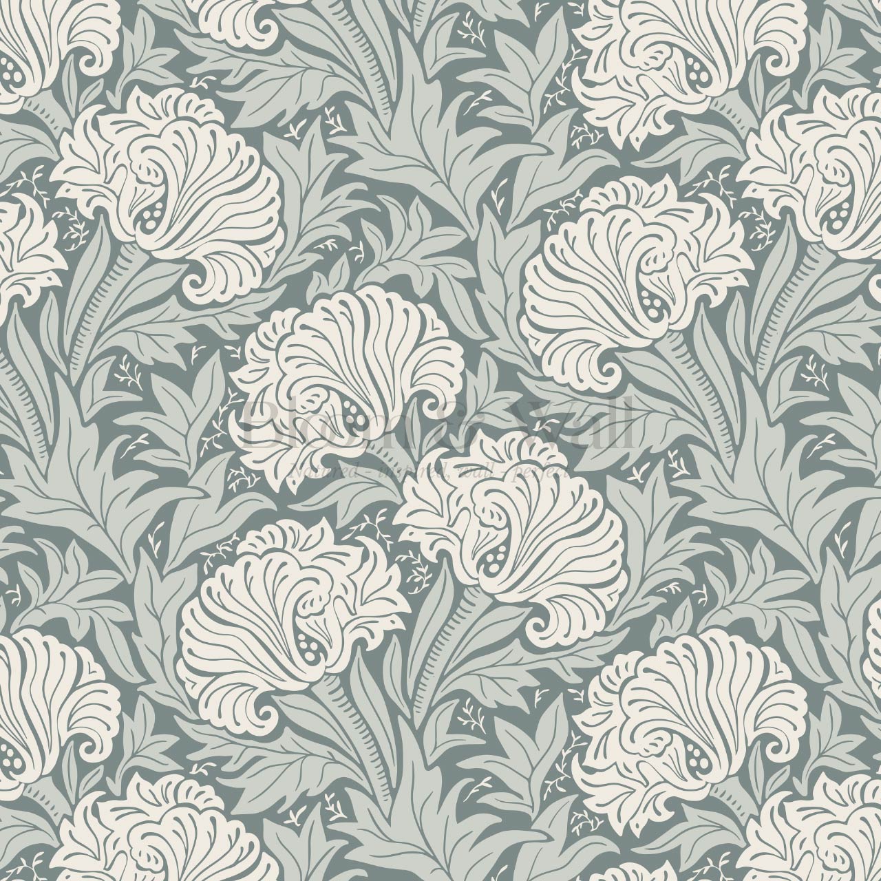 Liliana Heritage Floral Sea Glass Wallpaper