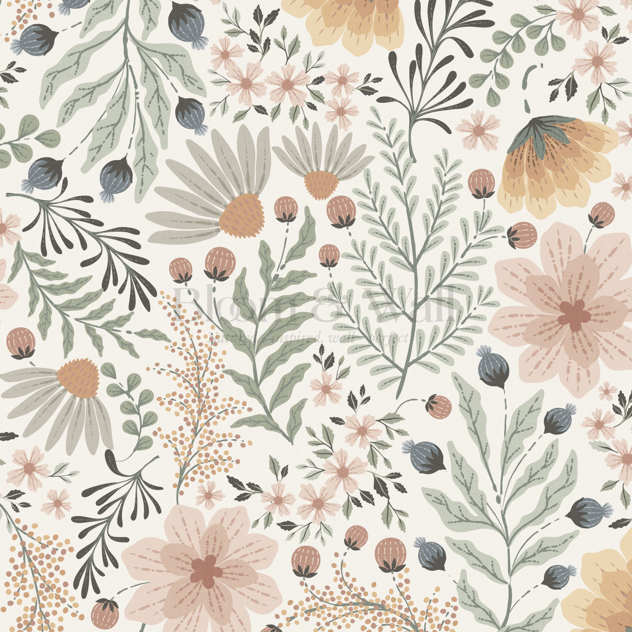 Lilibeth Cottagecore Wildflowers Cream Wallpaper