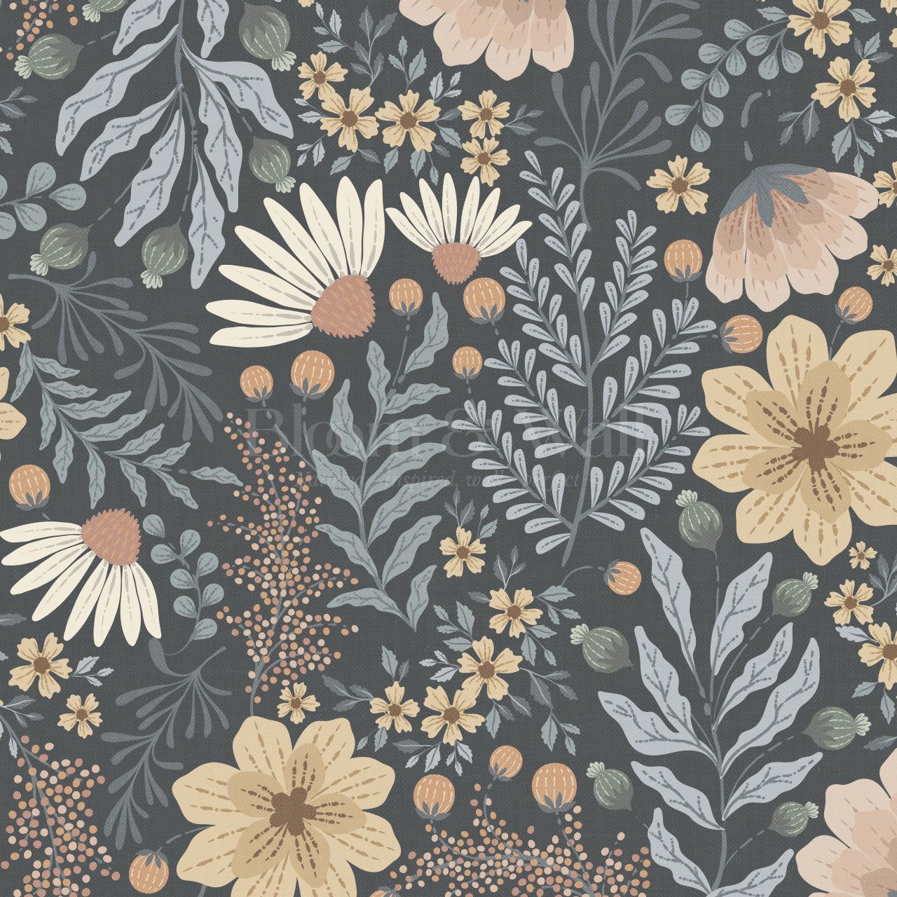Lilibeth Cottagecore Wildflowers Navy Wallpaper