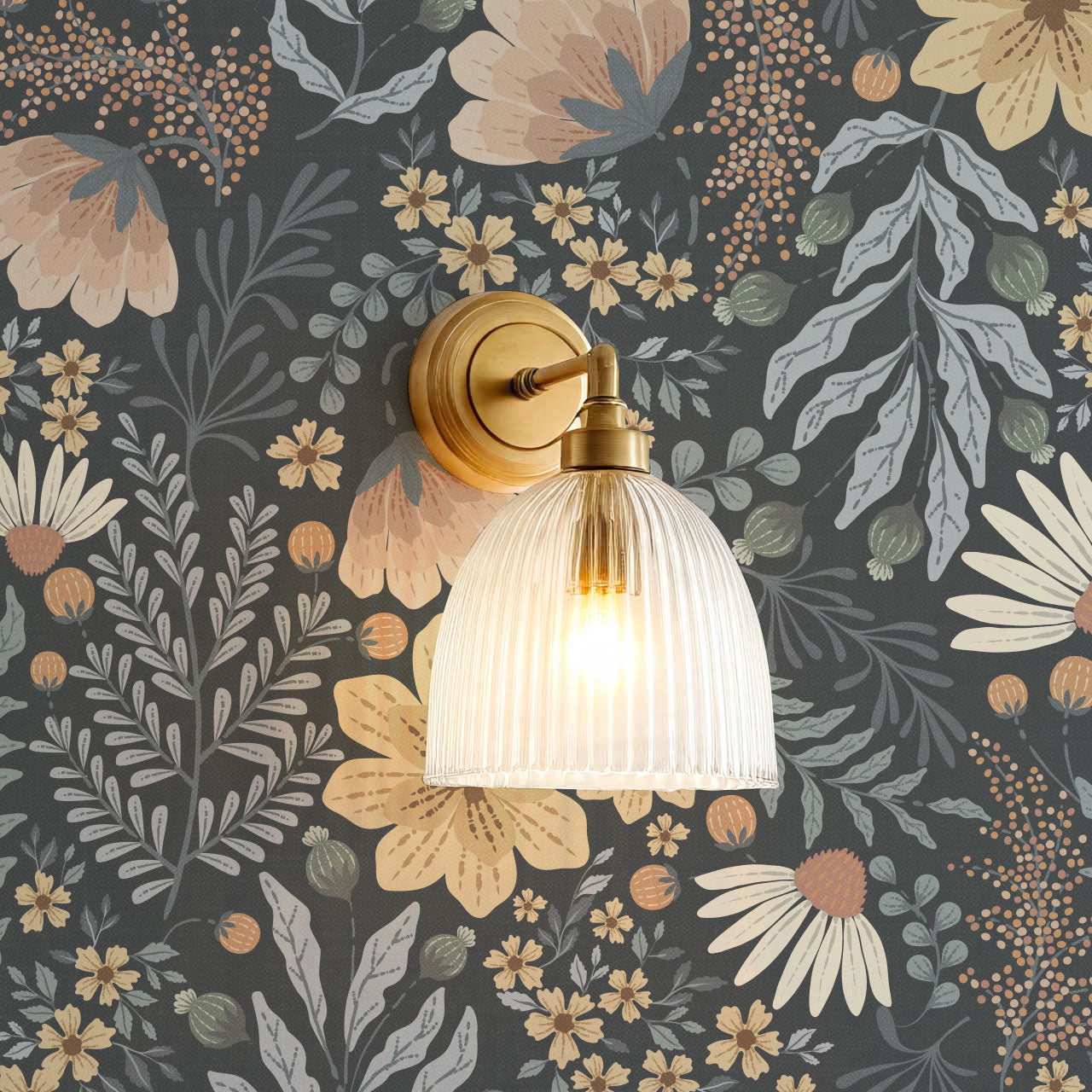 Lilibeth Cottagecore Wildflowers Navy Wallpaper