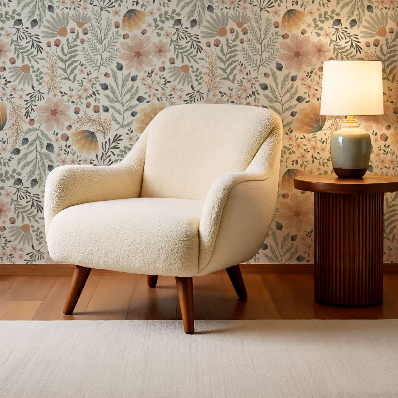 Lilibeth Cottagecore Wildflowers Cream Wallpaper