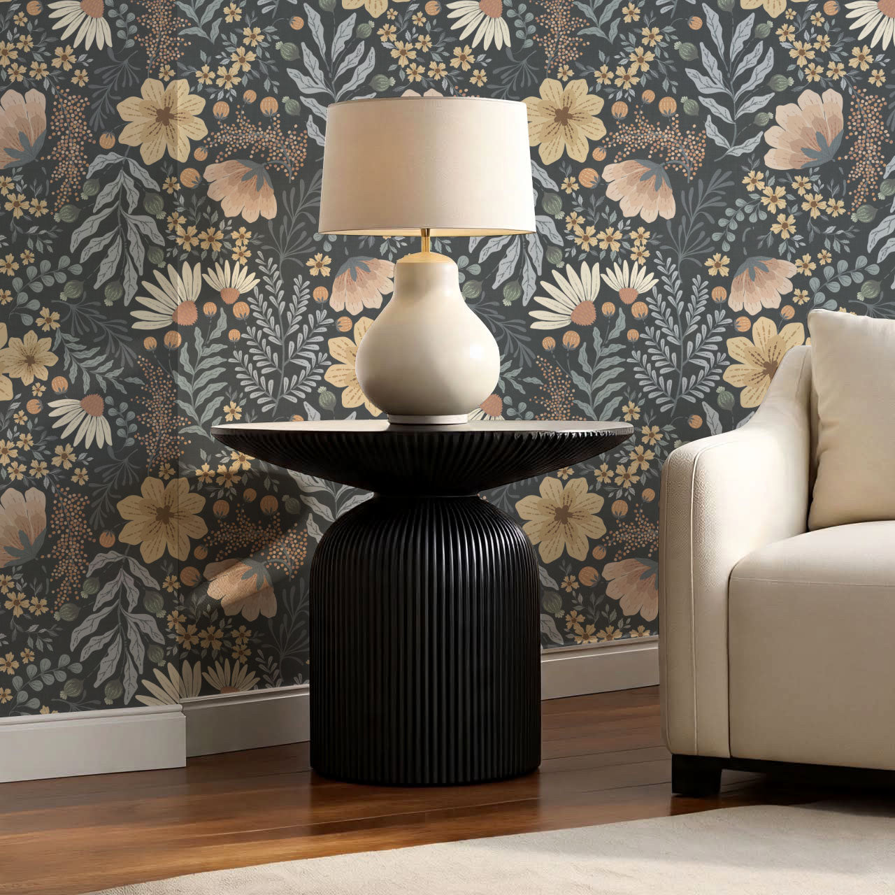 Lilibeth Cottagecore Wildflowers Navy Wallpaper