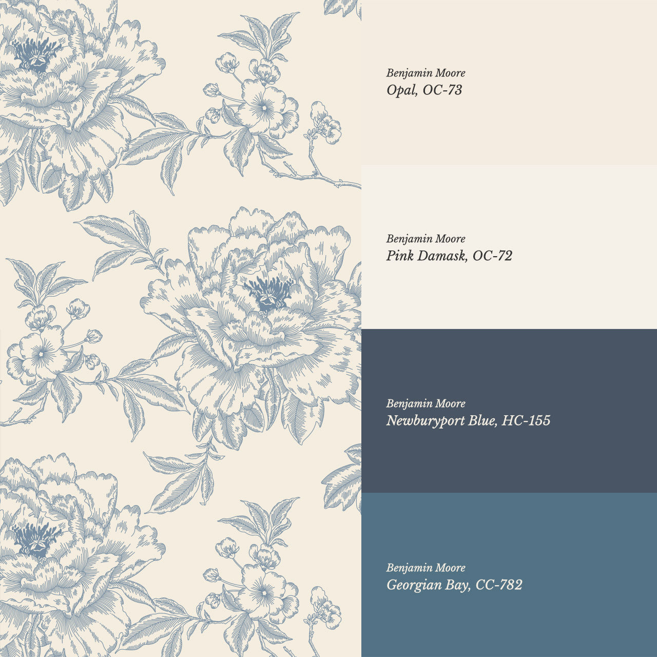 Ellesandra French Blue Peonies Wallpaper