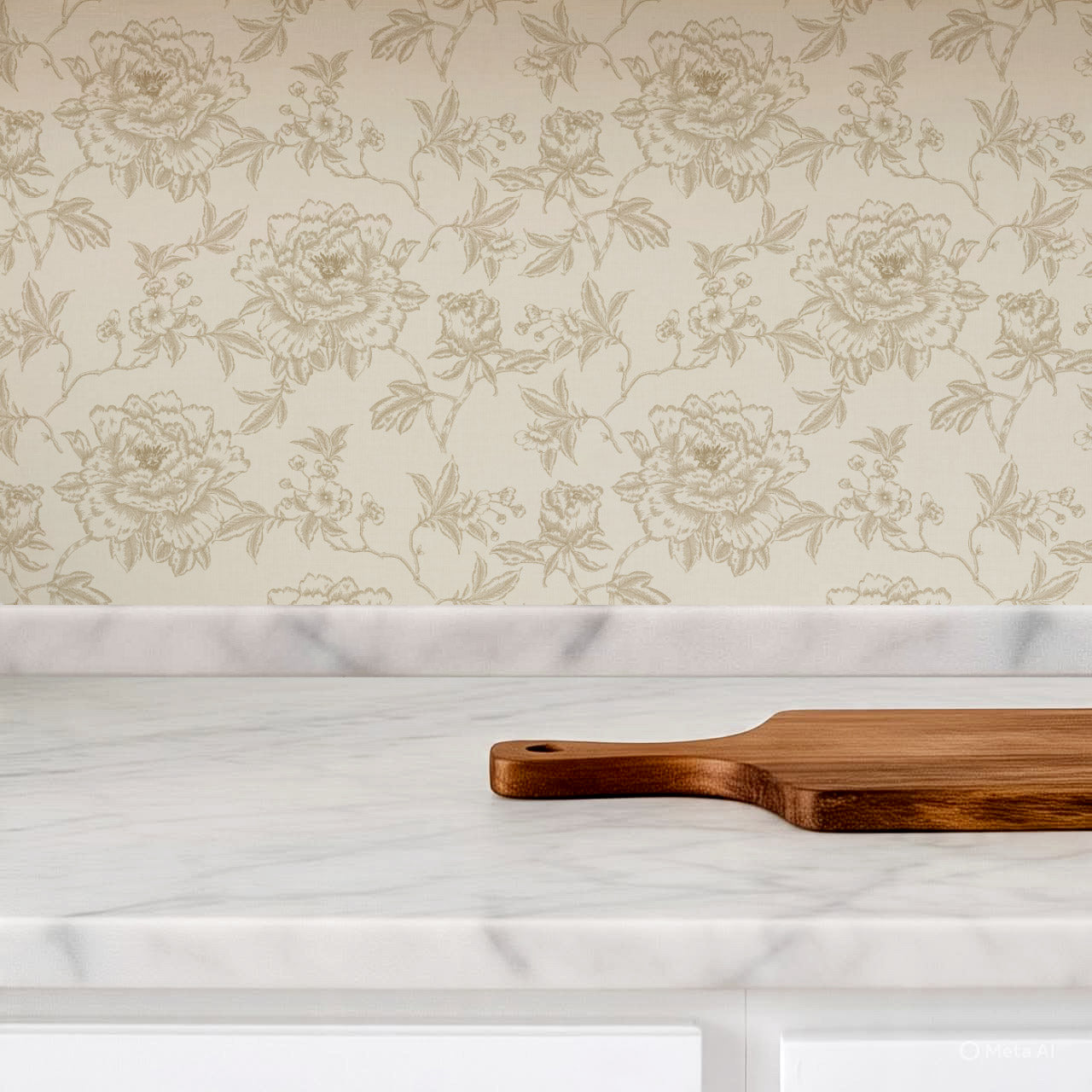 Ellesandra Neutral Beige Peonies Wallpaper