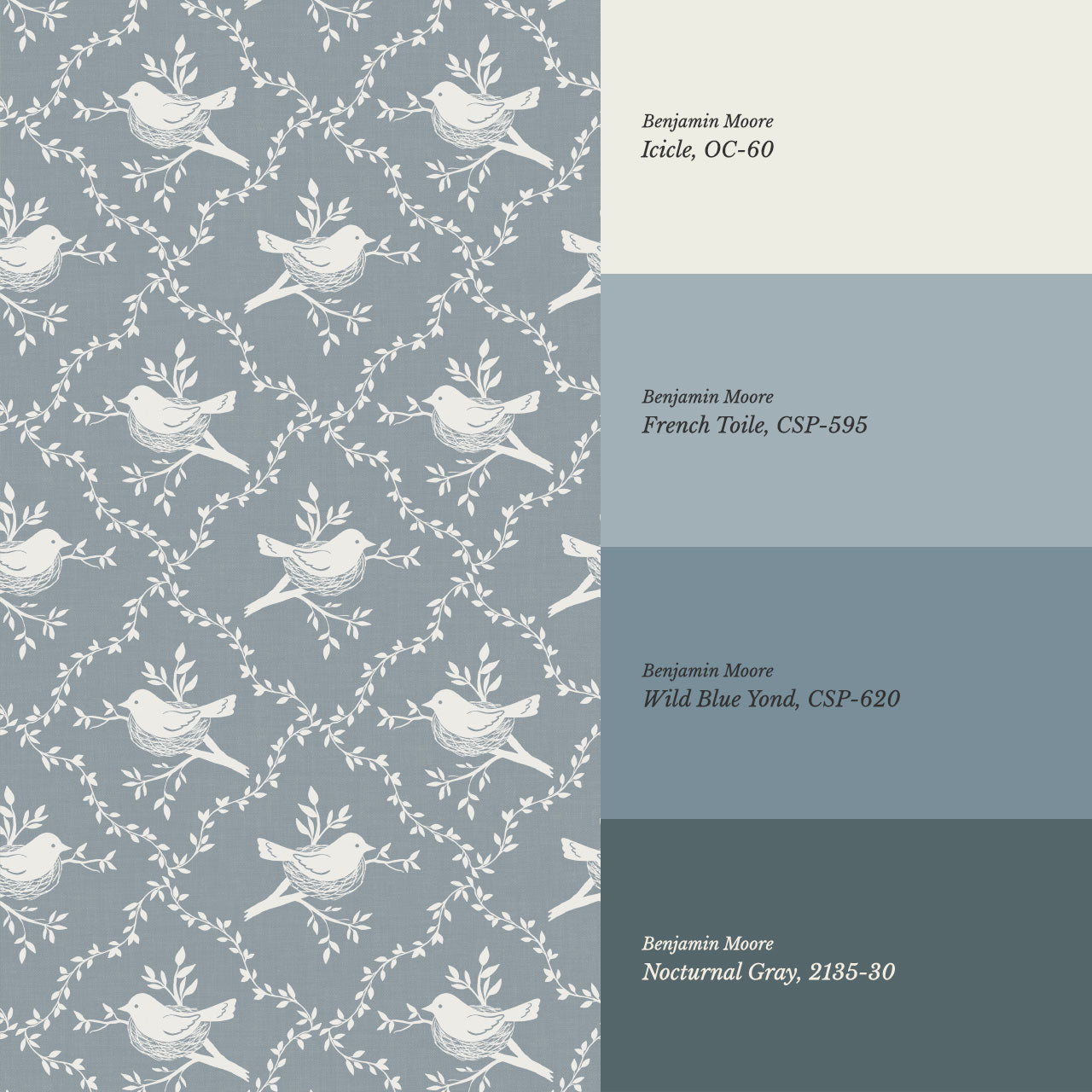 Livie Bird Nest Damask French Blue Wallpaper