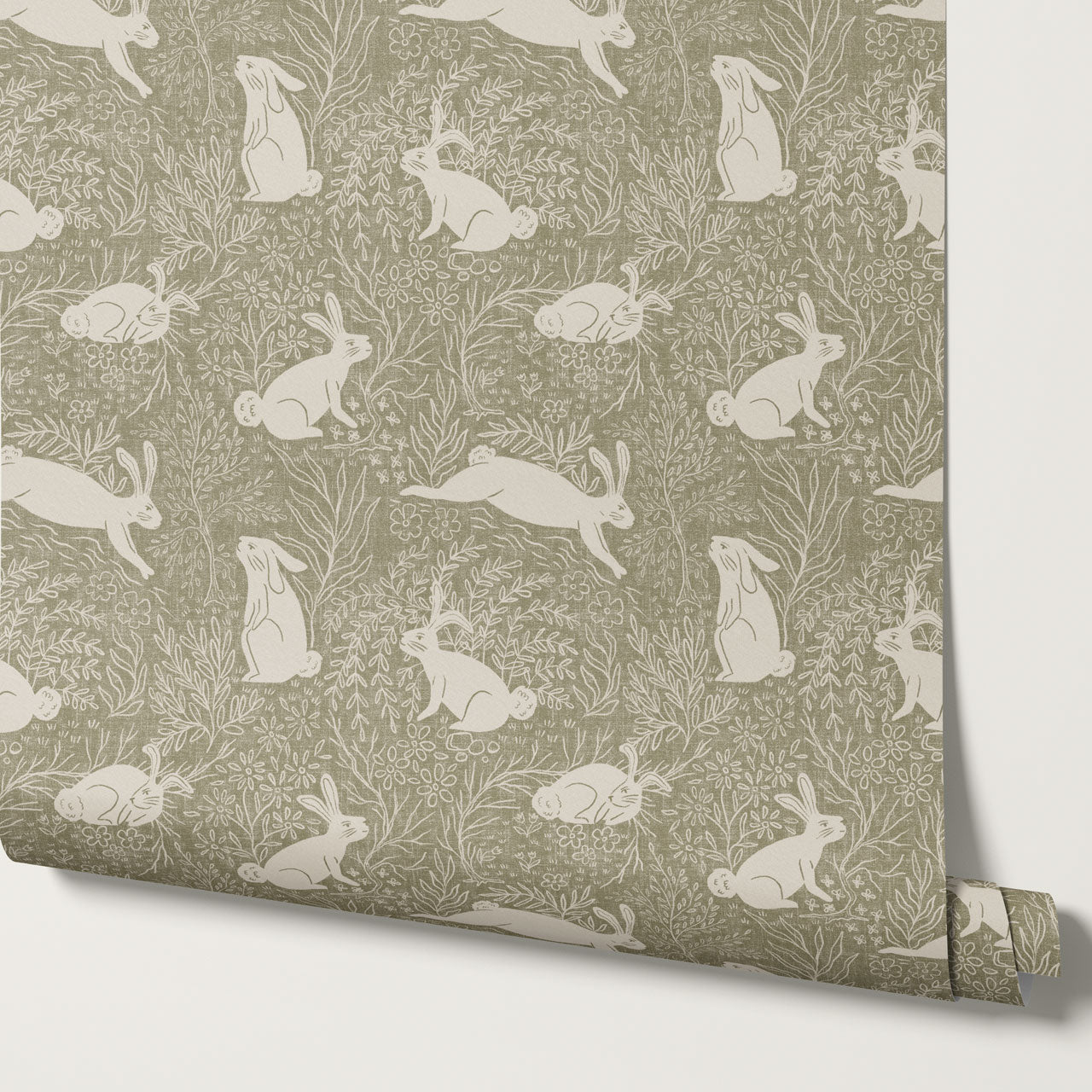 Lolita Leaps and Bounds Muted Olive Wallpaper