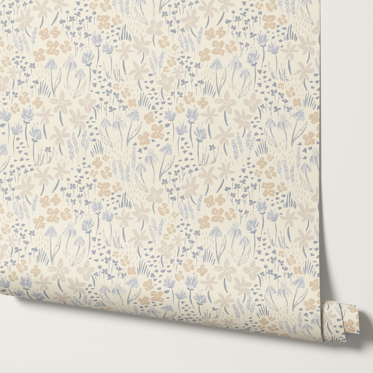 Londyn Floating Meadows Oat Blue Wallpaper