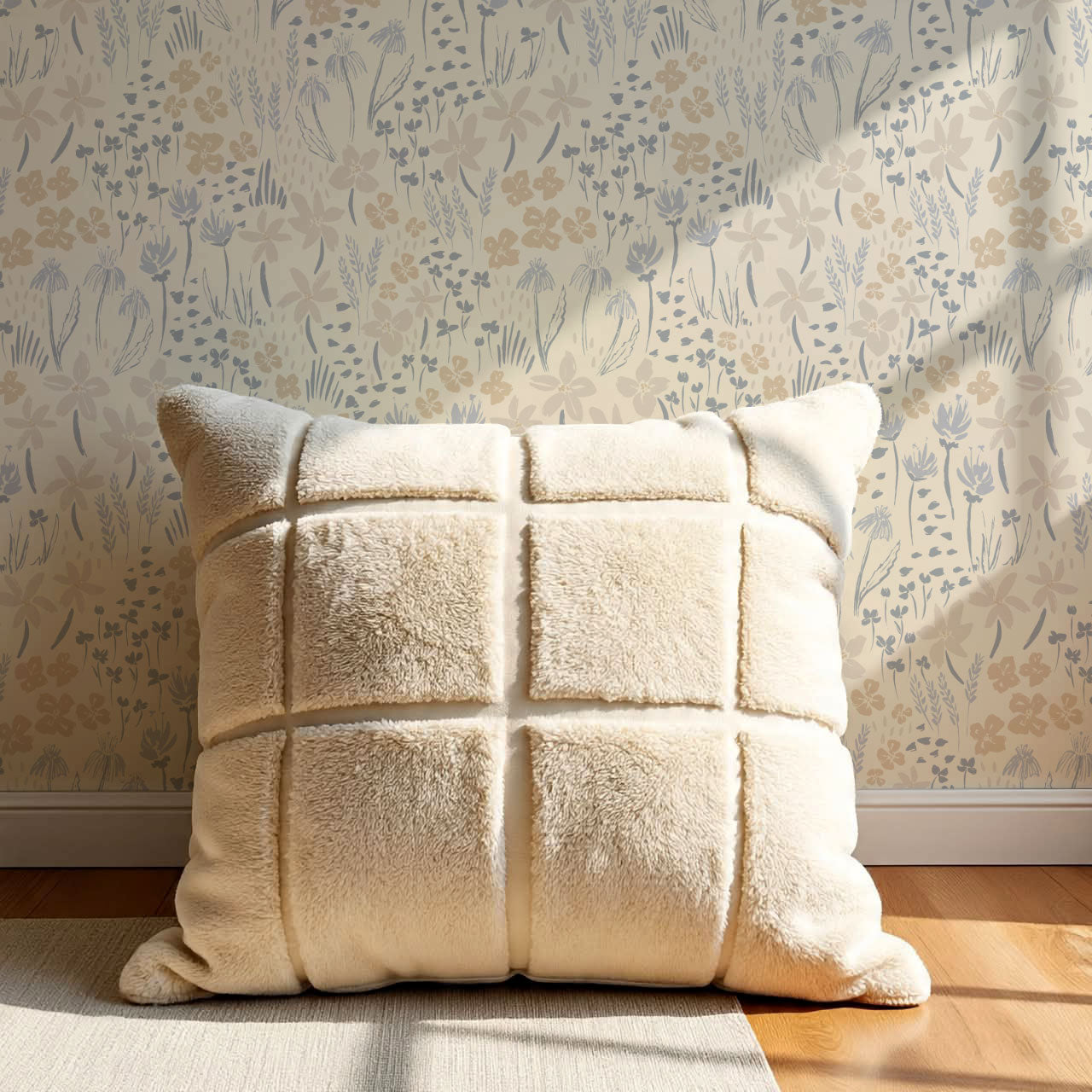 Londyn Floating Meadows Oat Blue Wallpaper