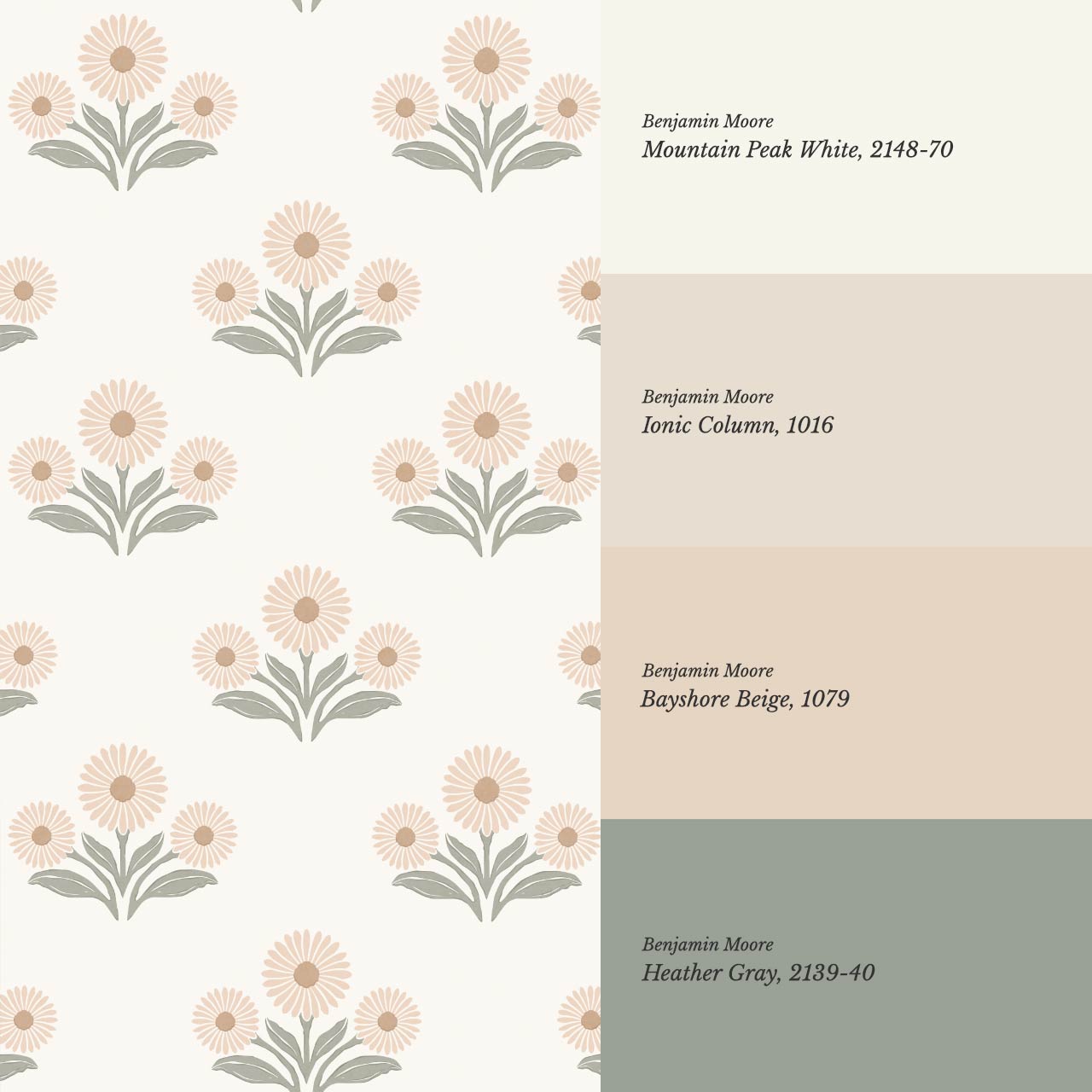 Lorea Daisy Block Print Soft Greige White Wallpaper