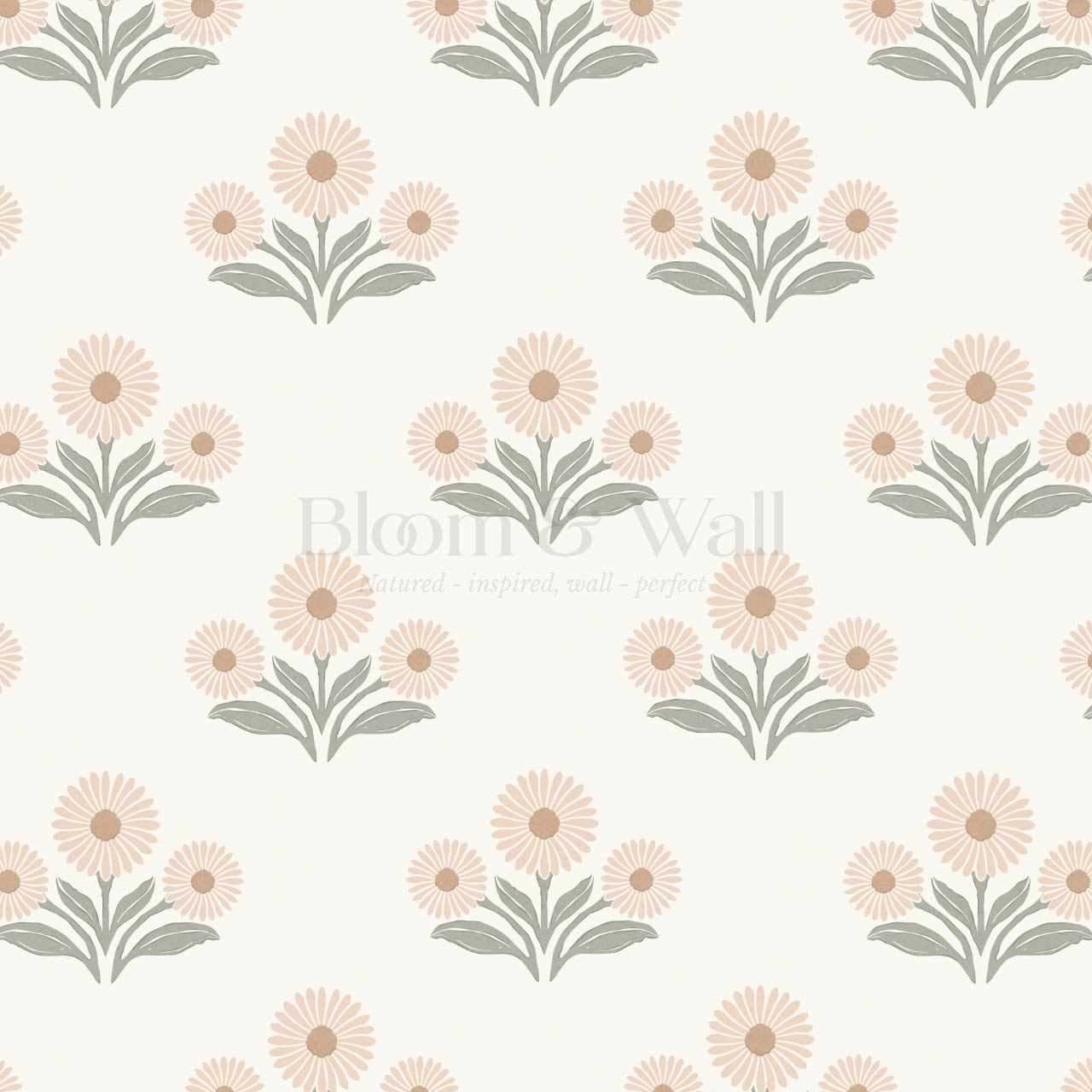 Lorea Daisy Block Print Cream Peach Wallpaper