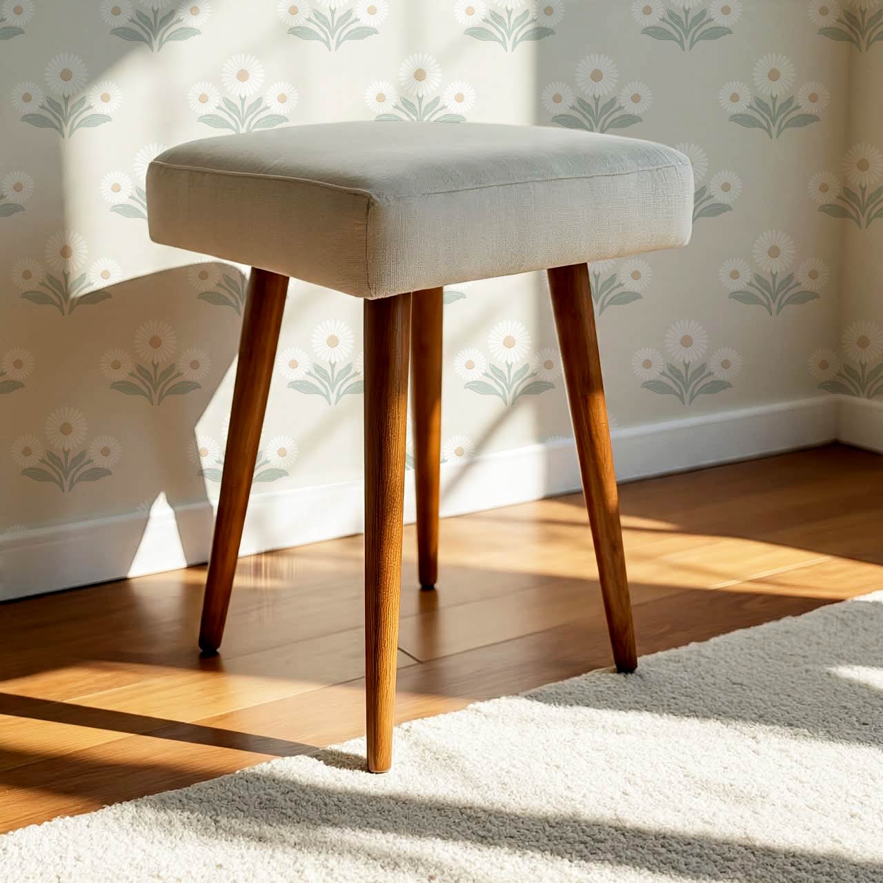 Lorea Daisy Block Print Soft Greige White Wallpaper