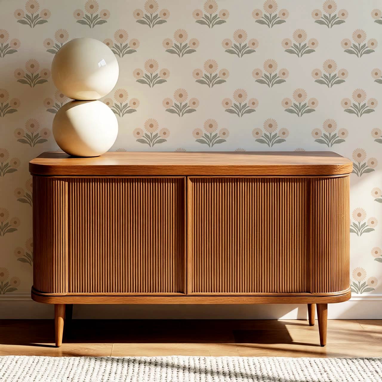 Lorea Daisy Block Print Cream Peach Wallpaper