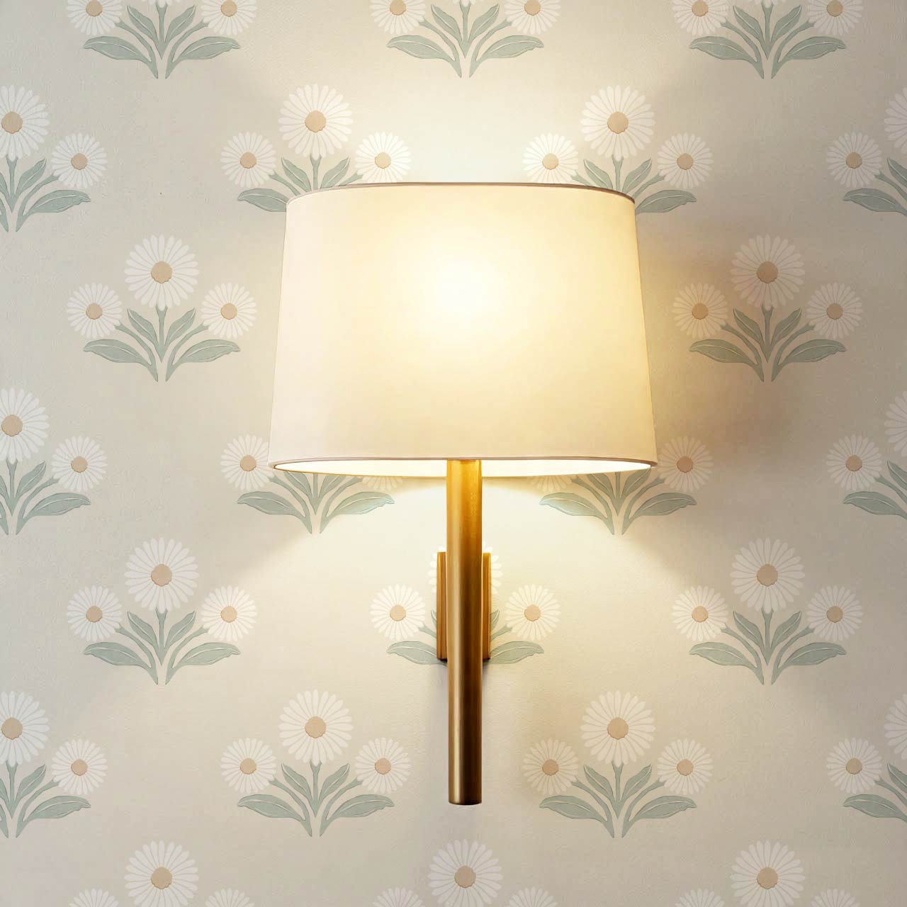 Lorea Daisy Block Print Soft Greige White Wallpaper