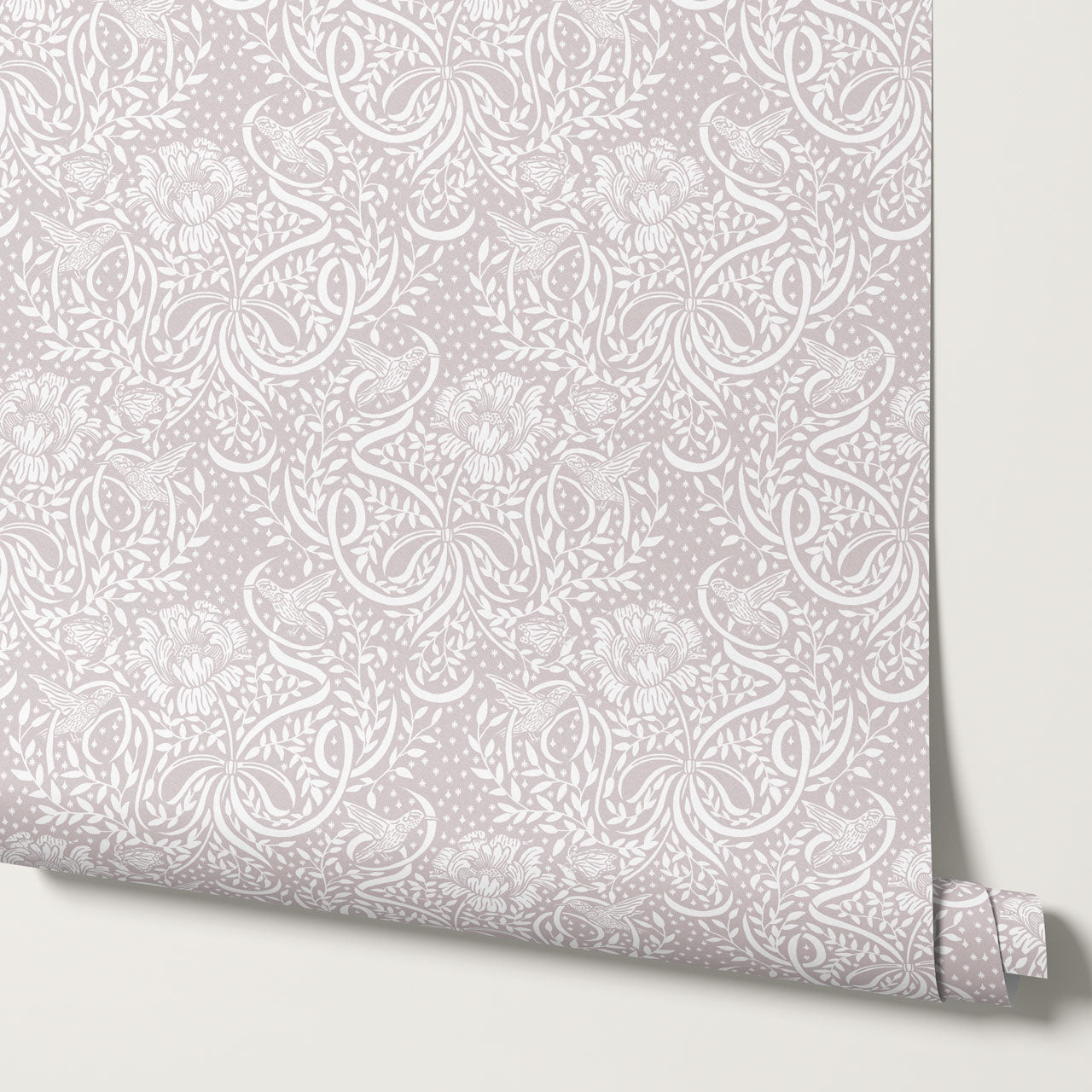 Lori Fairytale Bows Mauve Wallpaper