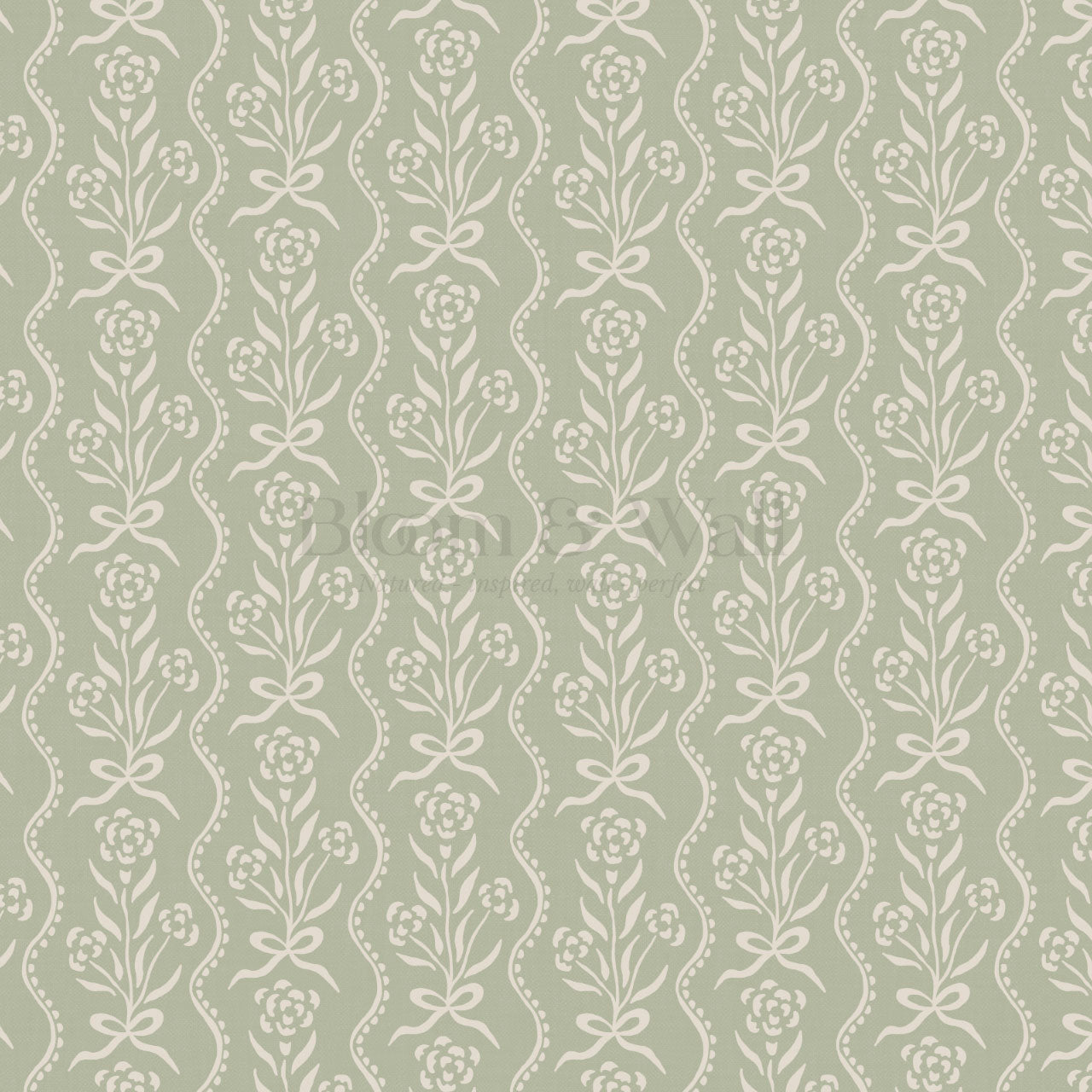 Lorna Marigold Bow Vines Sage Wallpaper