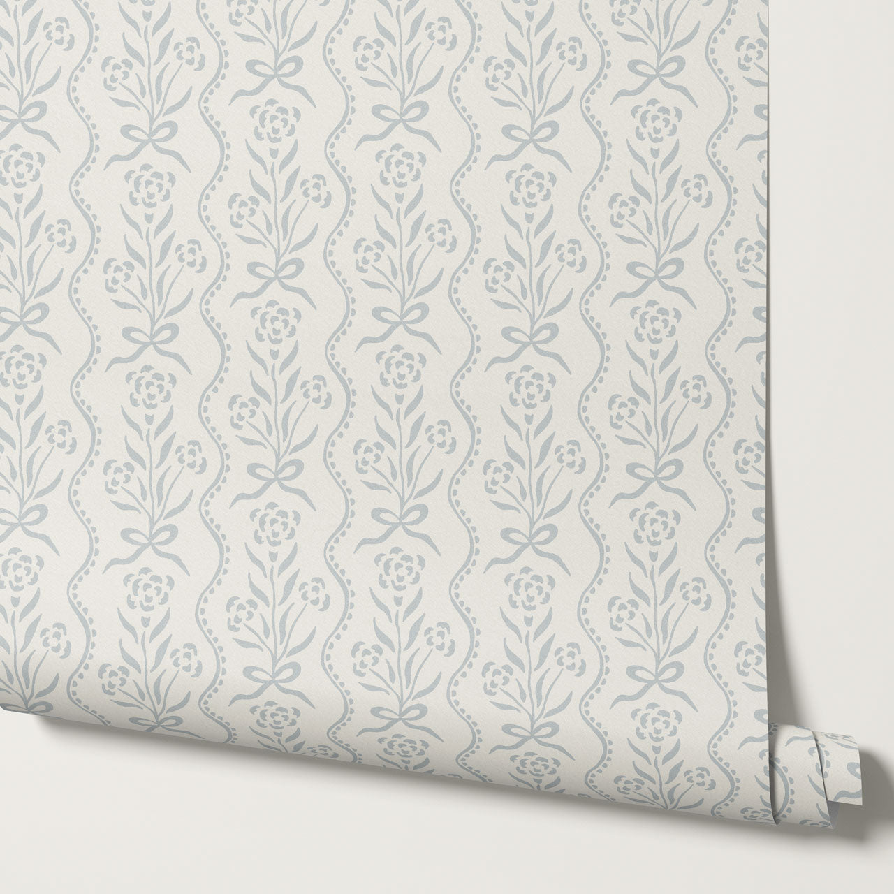 Lorna Marigold Bow Vines French Blue Wallpaper