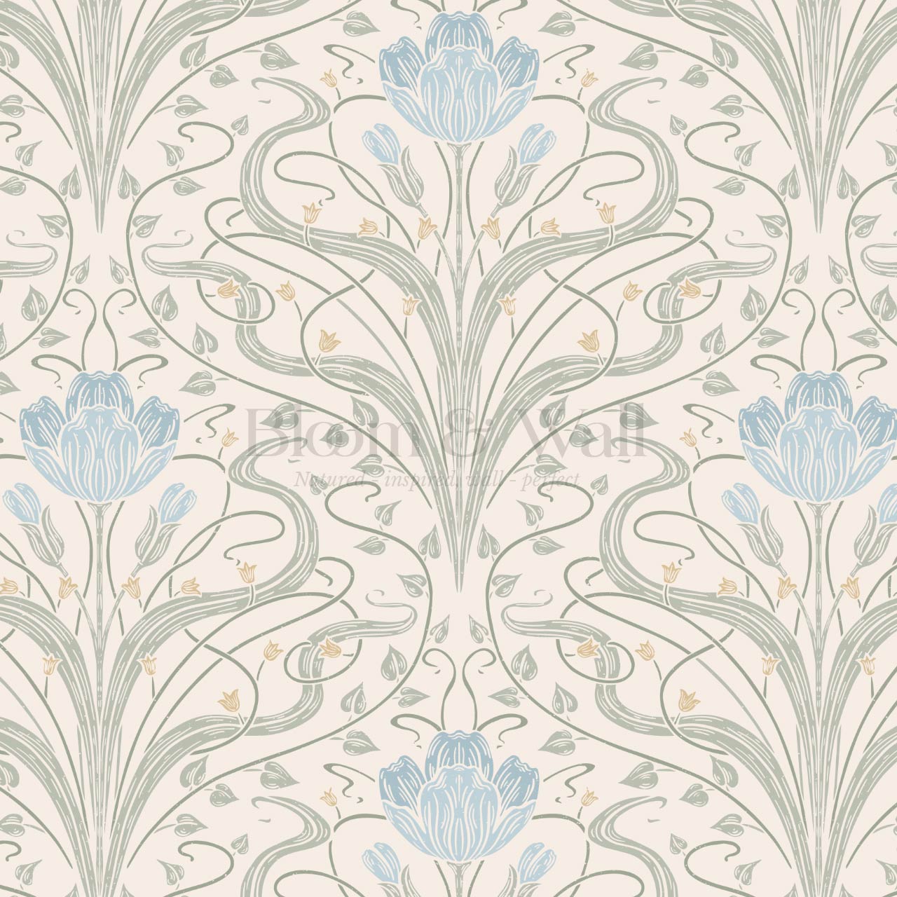 Louve Large Flora Nouveau Bluebell Ivory Wallpaper