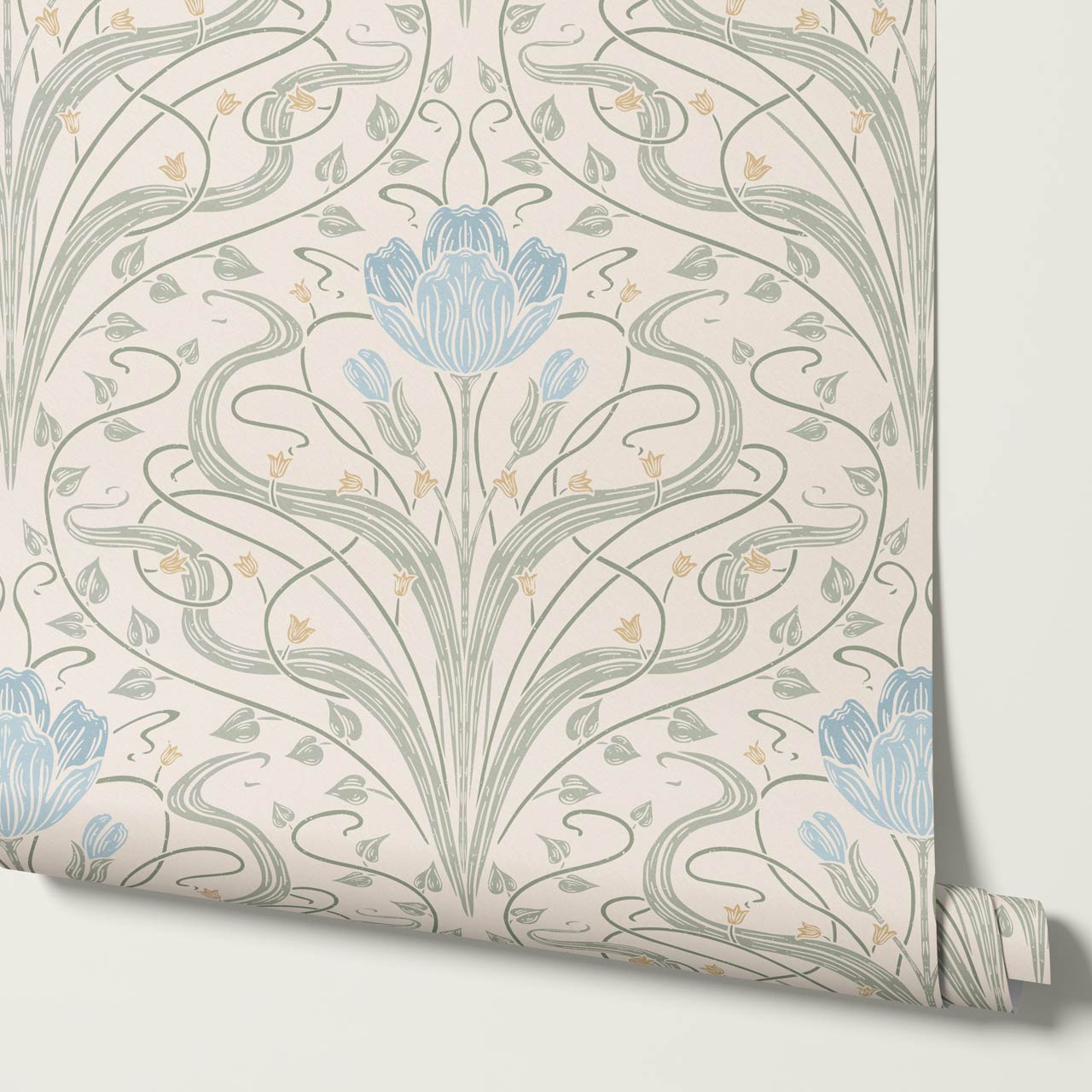 Louve Large Flora Nouveau Bluebell Ivory Wallpaper