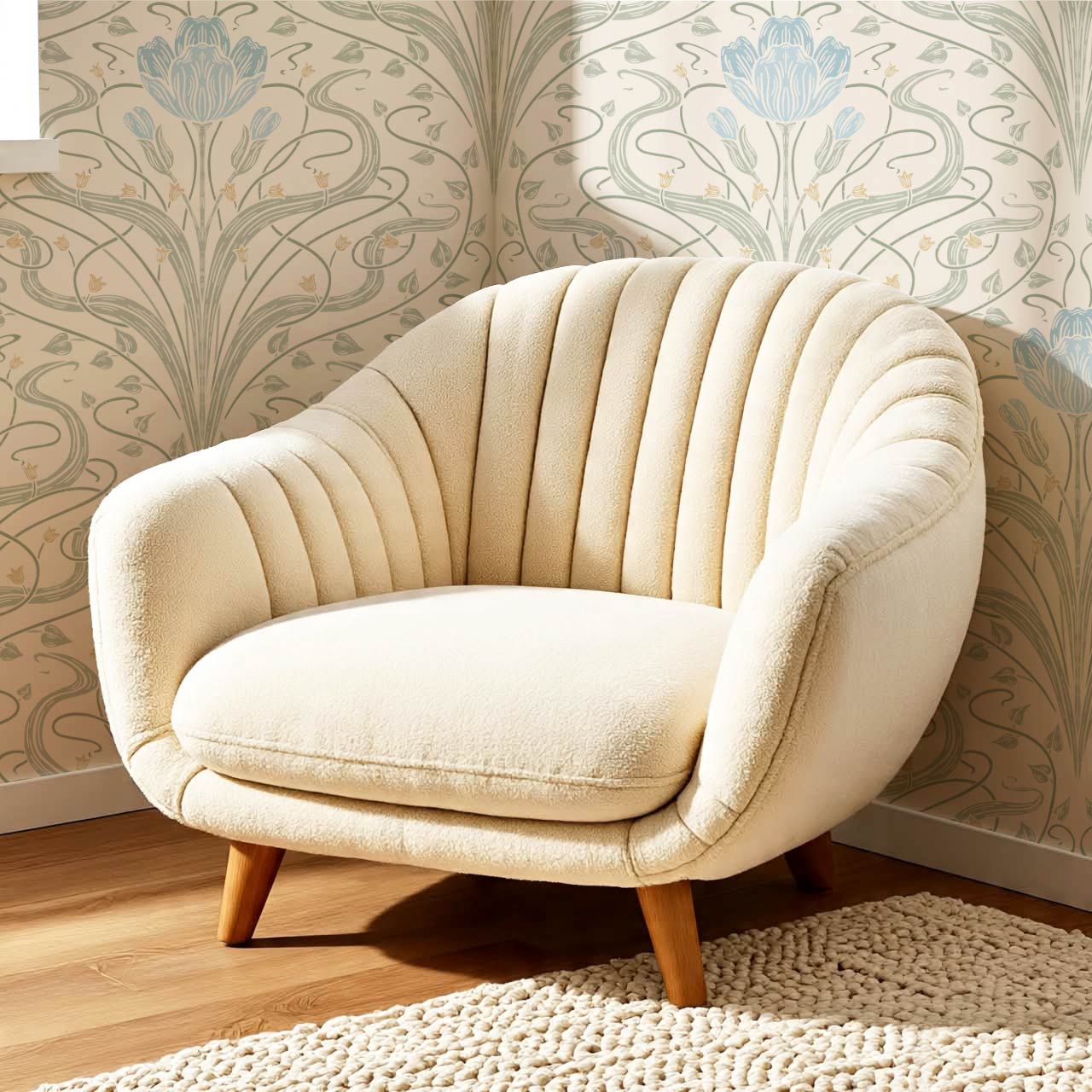 Louve Large Flora Nouveau Bluebell Ivory Wallpaper