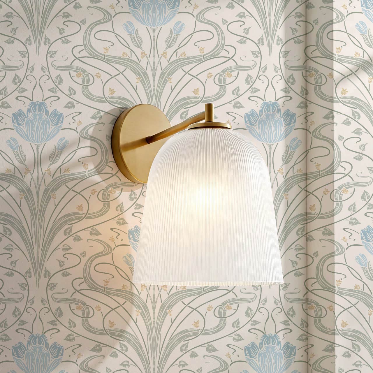 Louve Large Flora Nouveau Bluebell Ivory Wallpaper
