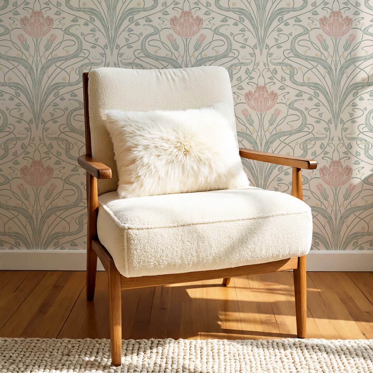 Louve Large Flora Nouveau Blush Ivory Wallpaper