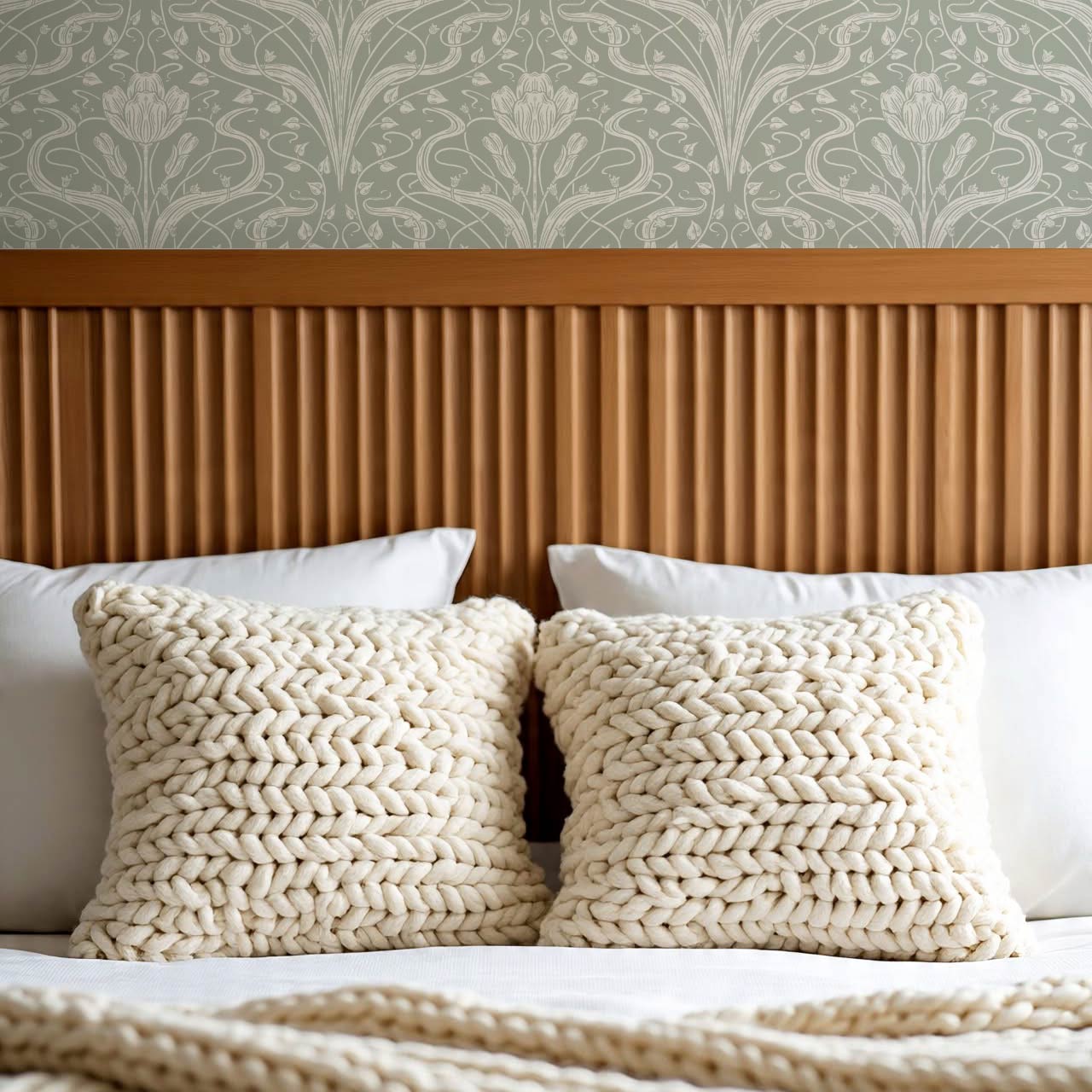Louve Large Flora Nouveau Moss Cream Wallpaper